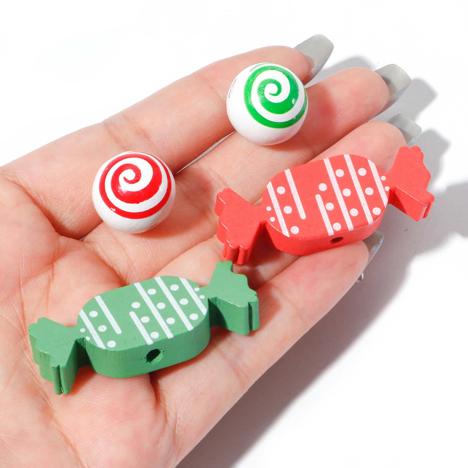 Imagen de Madera Navidad Espaciador Cuentas Caramelo Multicolor 10 Unidades