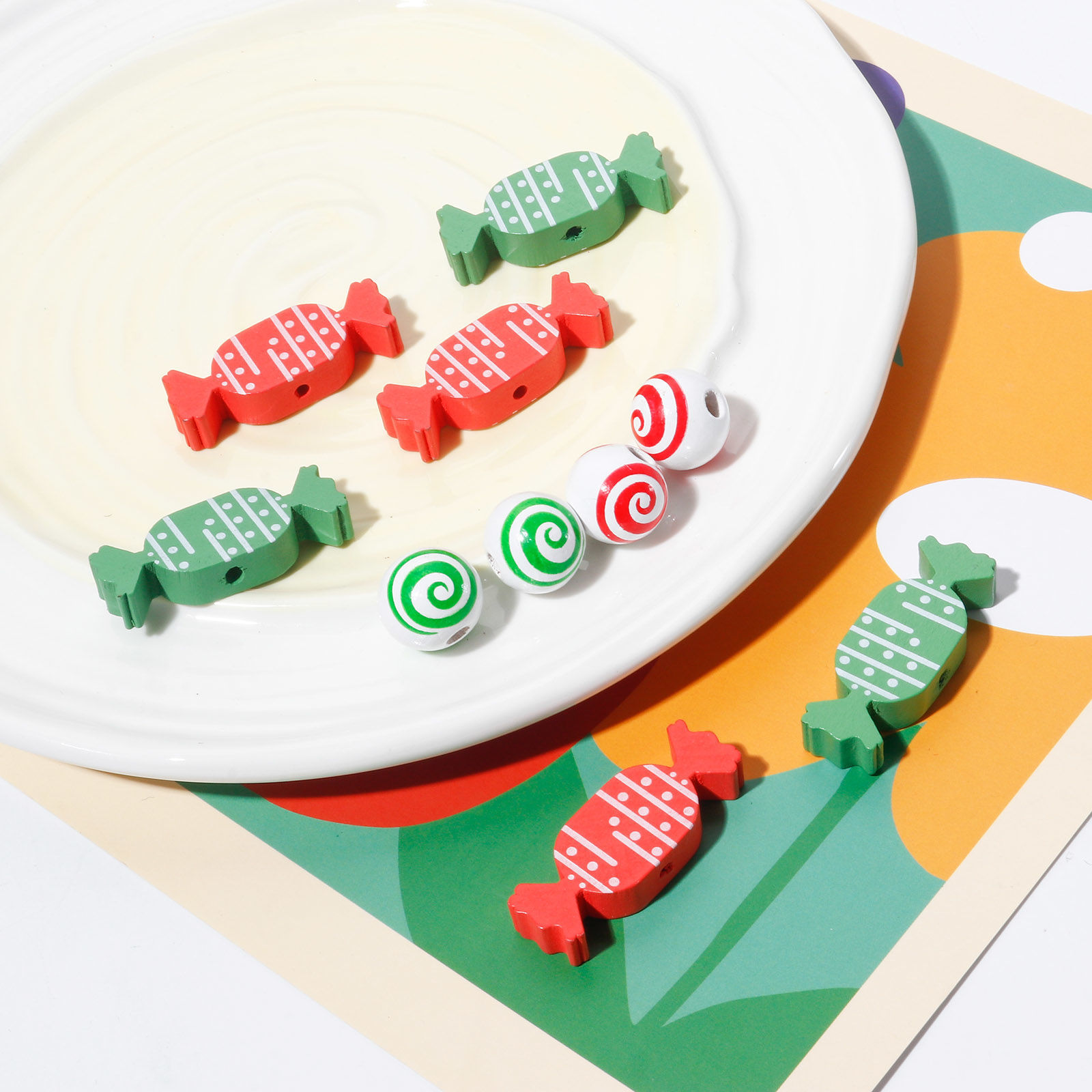 Imagen de Madera Navidad Espaciador Cuentas Caramelo Multicolor 10 Unidades
