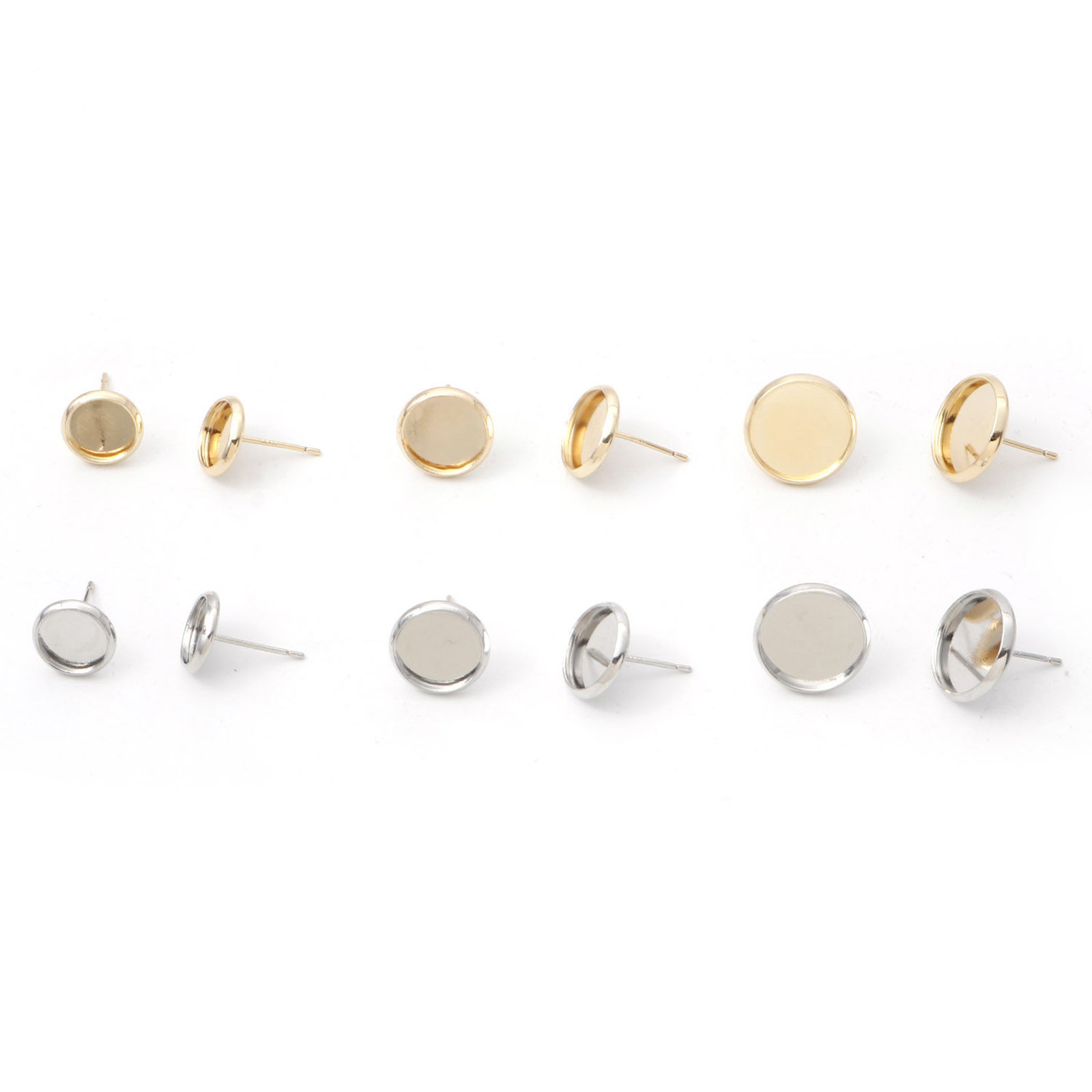 Picture of Brass Ear Post Stud Earrings Real Gold Plated Round Cabochon Settings