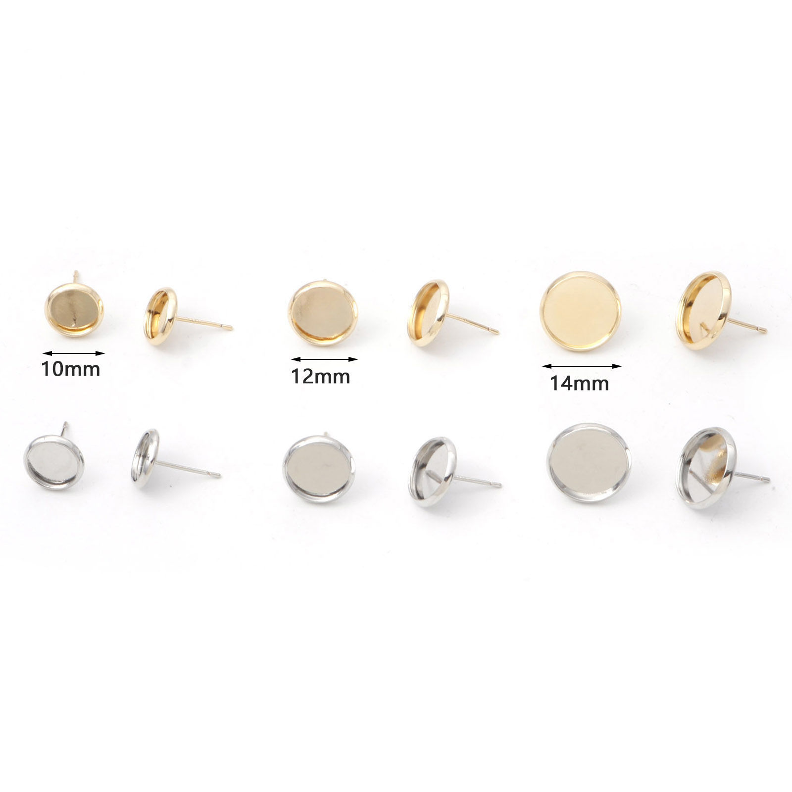 Picture of Brass Ear Post Stud Earrings Real Gold Plated Round Cabochon Settings