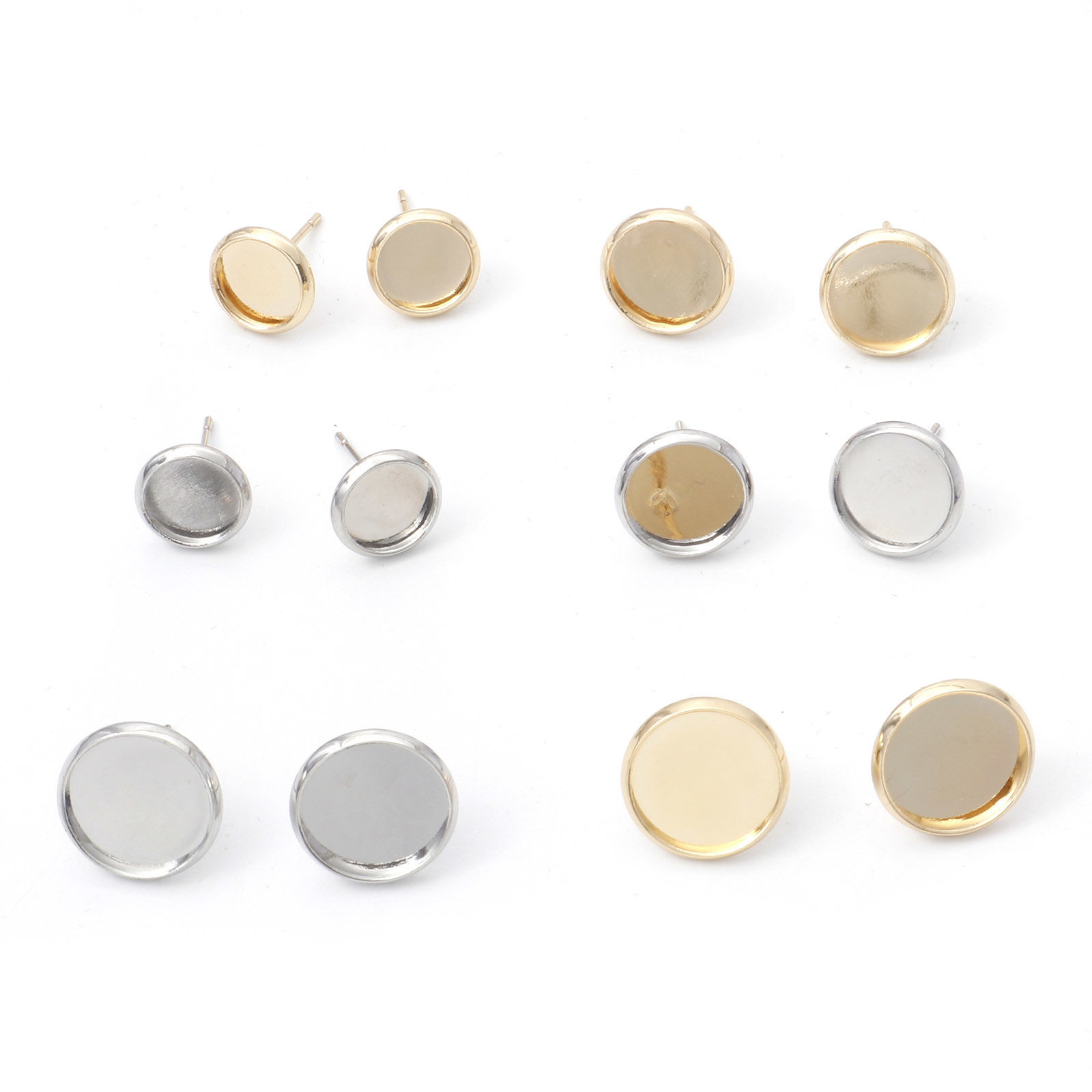 Picture of Brass Ear Post Stud Earrings Real Gold Plated Round Cabochon Settings