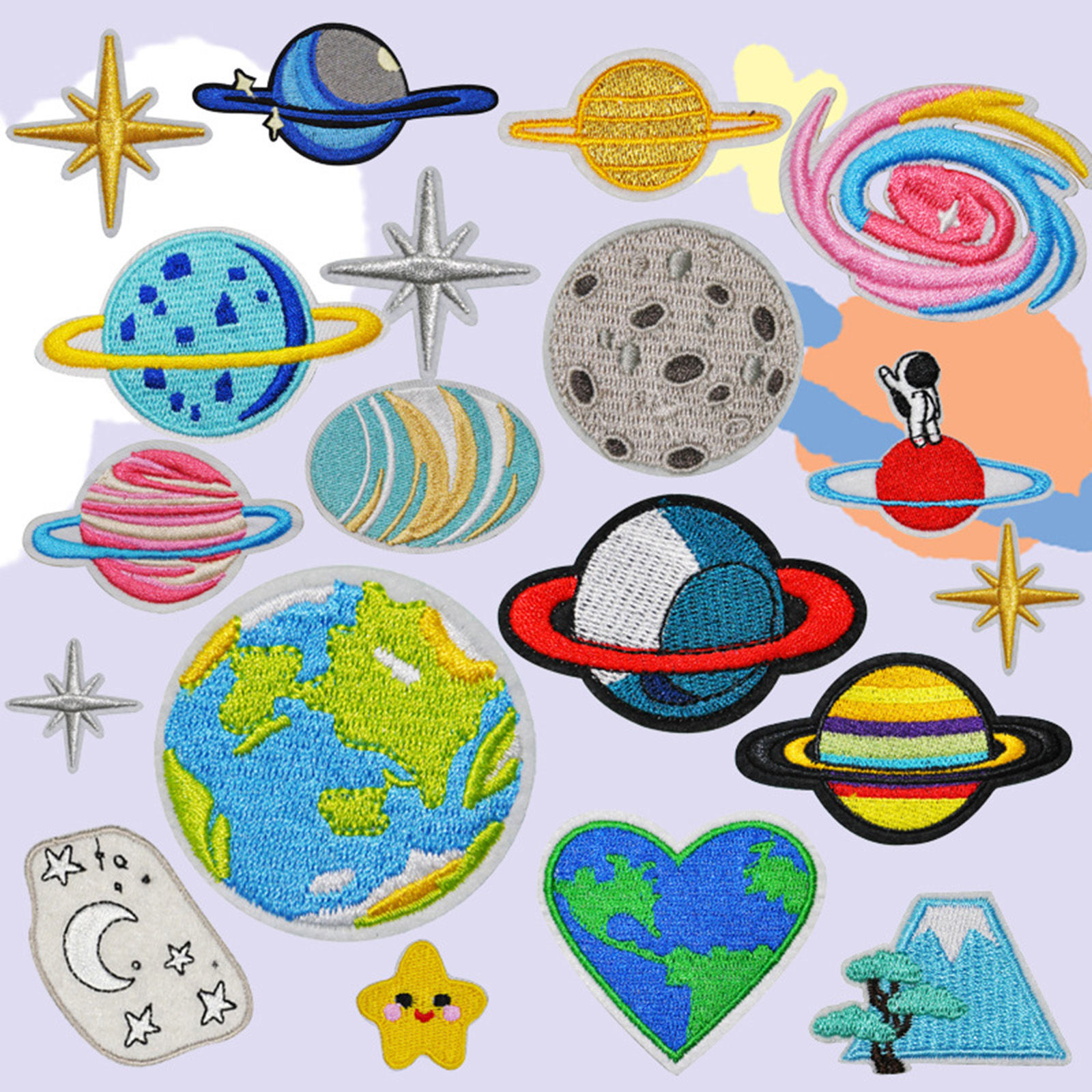 Picture of Polyester Galaxy Iron On Patches Appliques (With Glue Back) DIY Sewing Craft Clothing Decoration Multicolor Planet