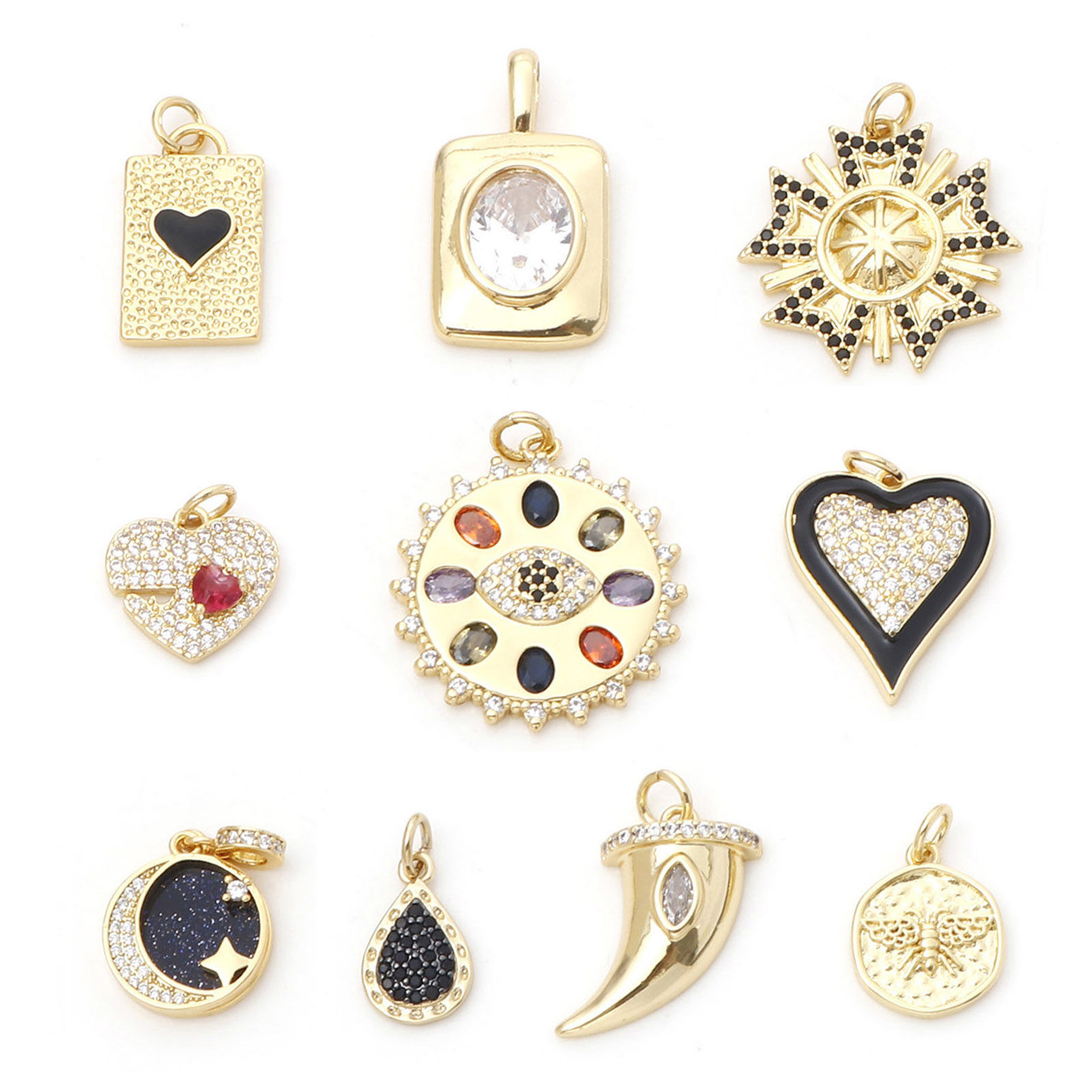 Picture of Brass Charms Gold Plated Geometric Multicolour Cubic Zirconia