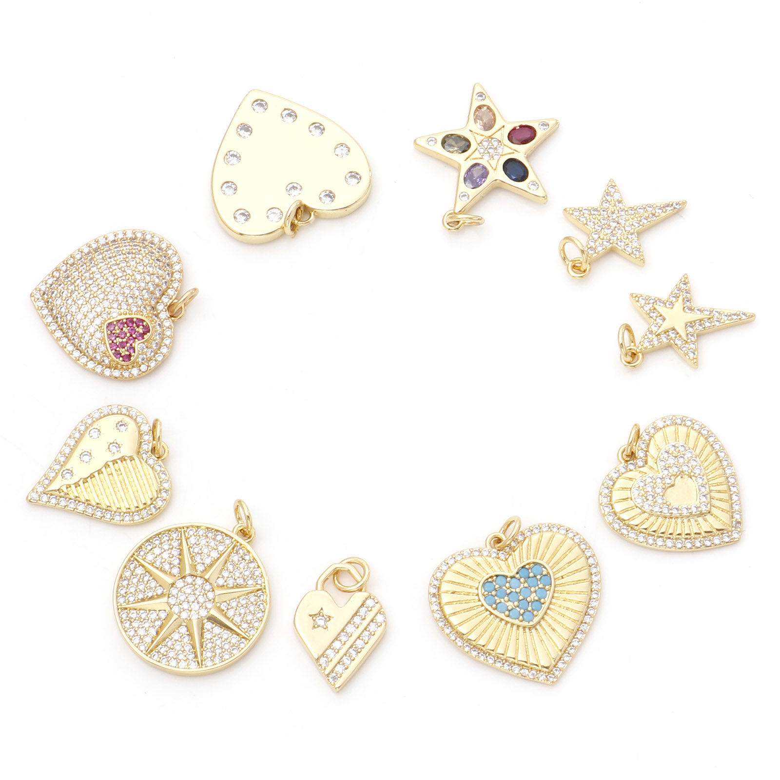 Picture of Brass Charms Gold Plated Heart Star Micro Pave Multicolour Cubic Zirconia