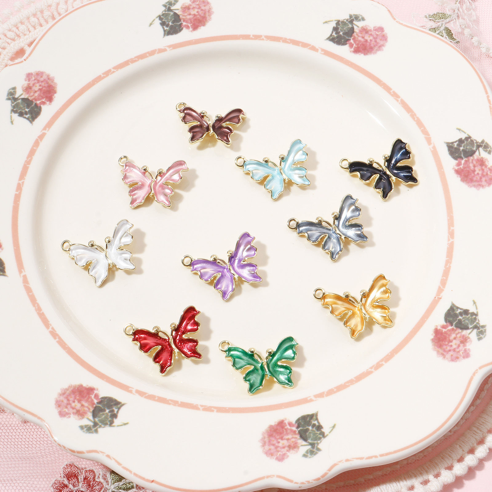 Picture of Zinc Based Alloy Insect Charms Gold Plated Multicolor Butterfly Animal Enamel 23mm x 19mm