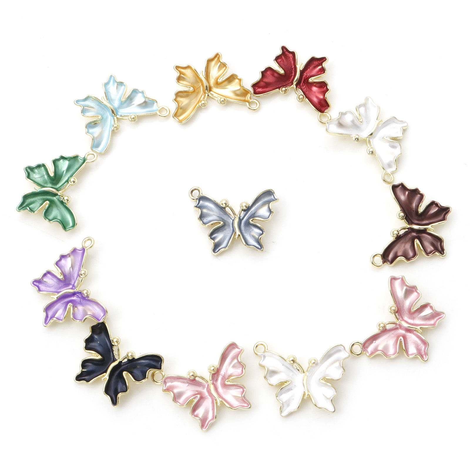Picture of Zinc Based Alloy Insect Charms Gold Plated Multicolor Butterfly Animal Enamel 23mm x 19mm