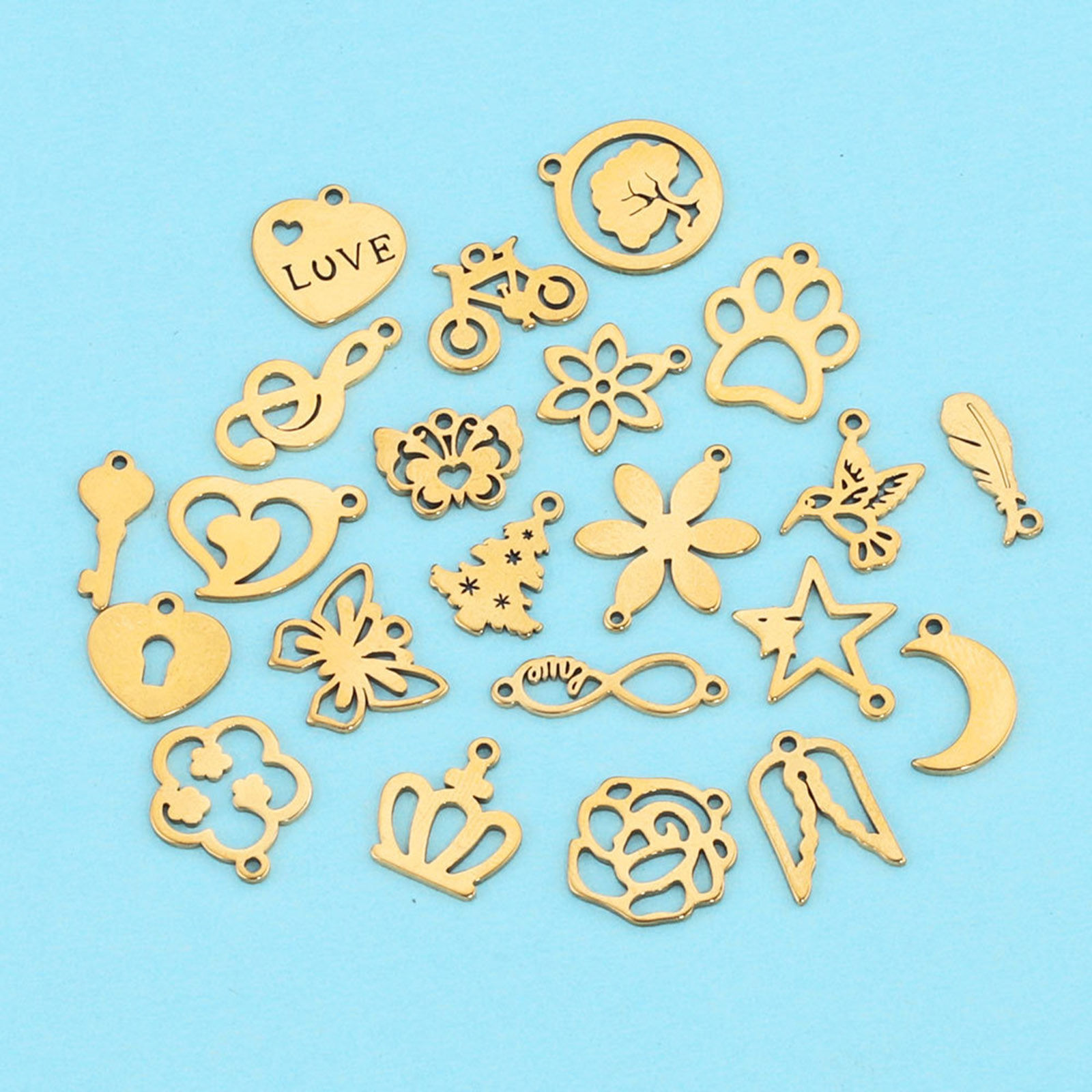 Imagen de 304 Acero Inoxidable Colgantes Charms 18k Chapado en Oro Hueco 5 Unidades