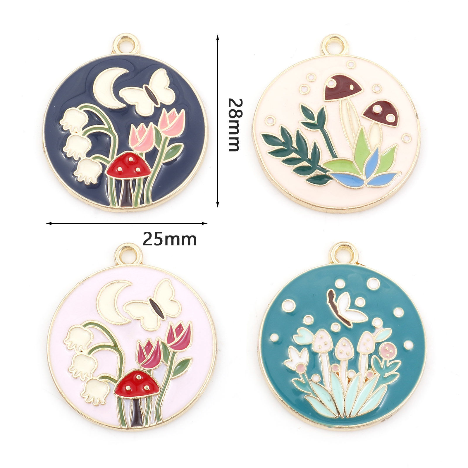 Picture of Zinc Based Alloy Charms Gold Plated Multicolor Round Disc Flower Mushroom Enamel 28mm x 25mm