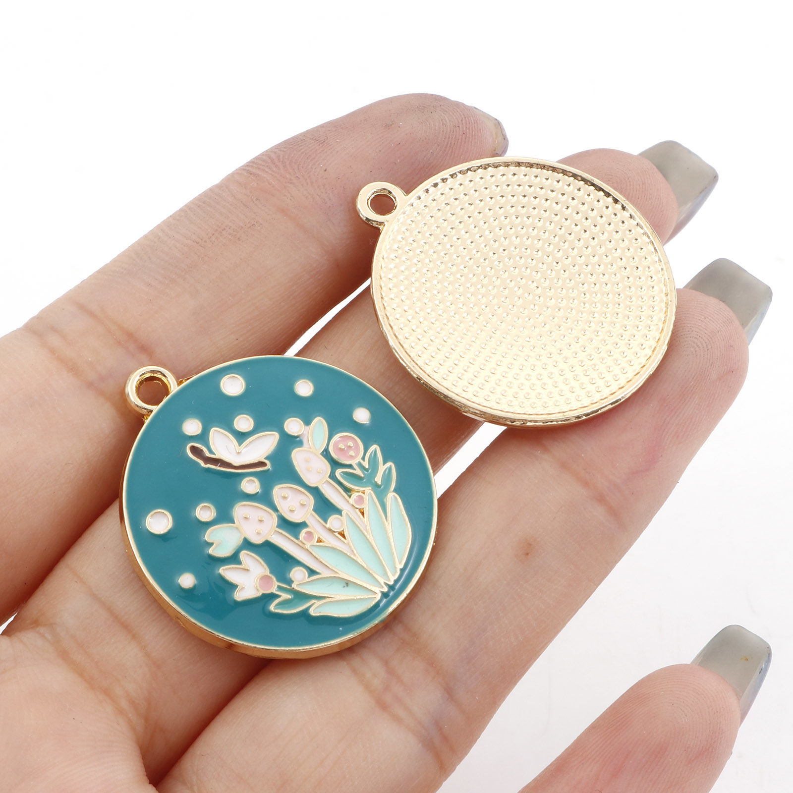 Picture of Zinc Based Alloy Charms Gold Plated Multicolor Round Disc Flower Mushroom Enamel 28mm x 25mm