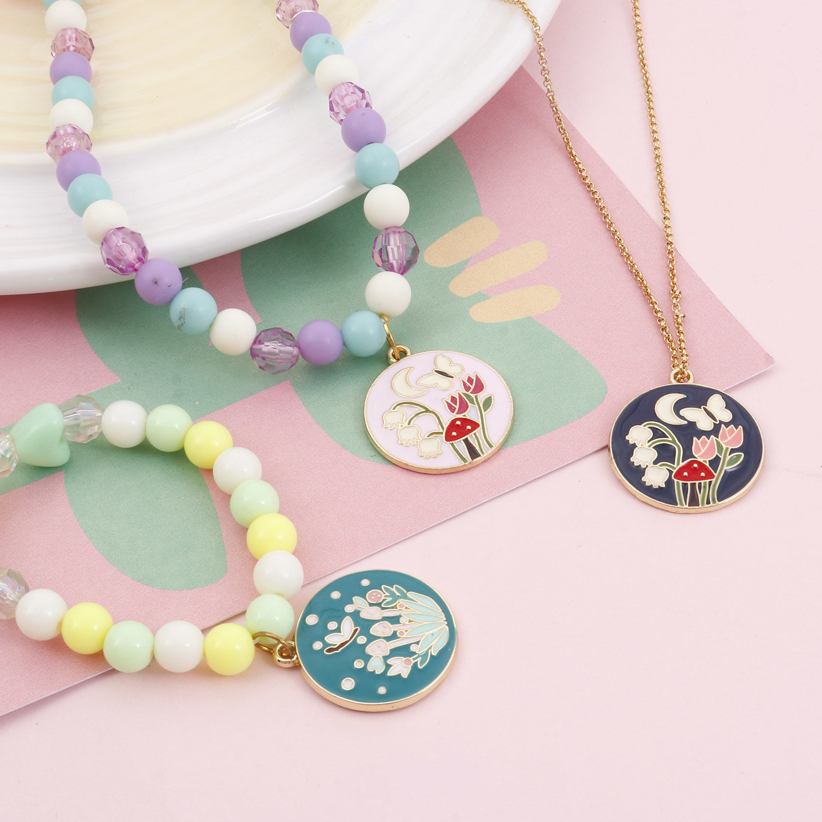 Picture of Zinc Based Alloy Charms Gold Plated Multicolor Round Disc Flower Mushroom Enamel 28mm x 25mm