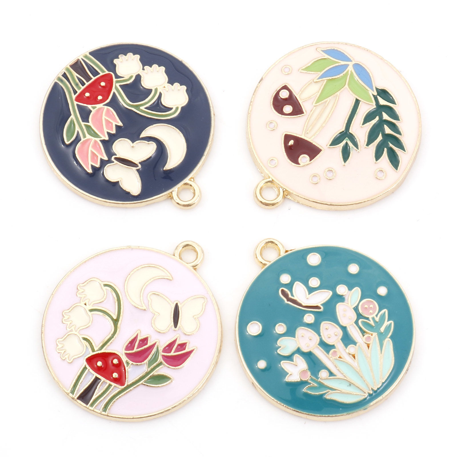 Picture of Zinc Based Alloy Charms Gold Plated Multicolor Round Disc Flower Mushroom Enamel 28mm x 25mm