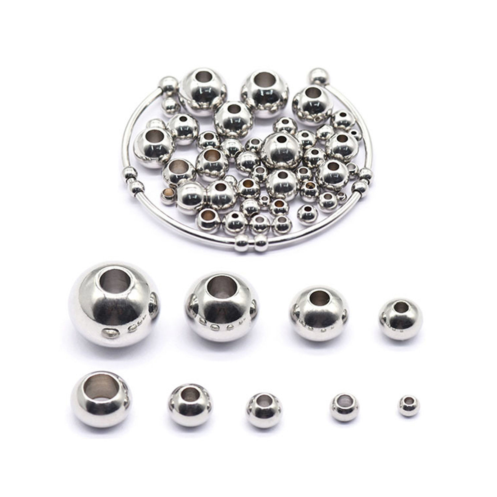 Image de Perles en 304 Acier Inoxydable Rond Argent Mat 50 Pcs