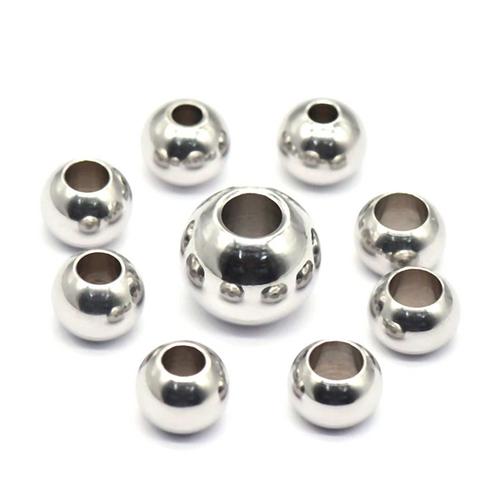 Image de Perles en 304 Acier Inoxydable Rond Argent Mat 50 Pcs