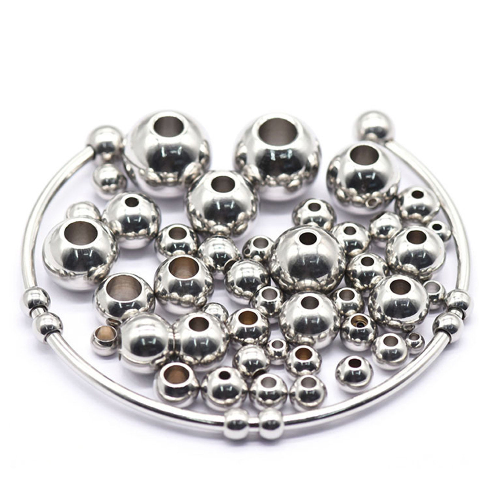 Image de Perles en 304 Acier Inoxydable Rond Argent Mat 50 Pcs