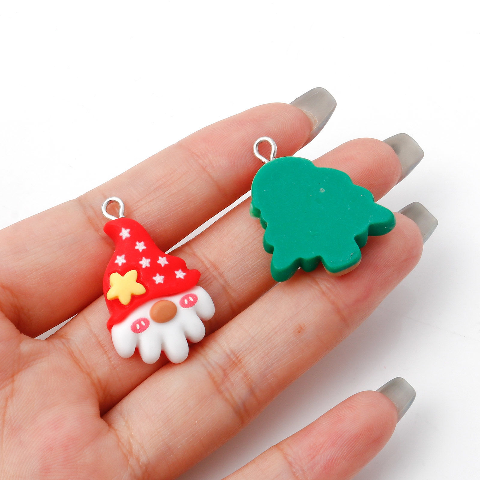 Image de Breloques Noël en Résine Père de Noël Argent Mat Multicolore Bonhomme de Pain d'épices de Noël 10 Pcs
