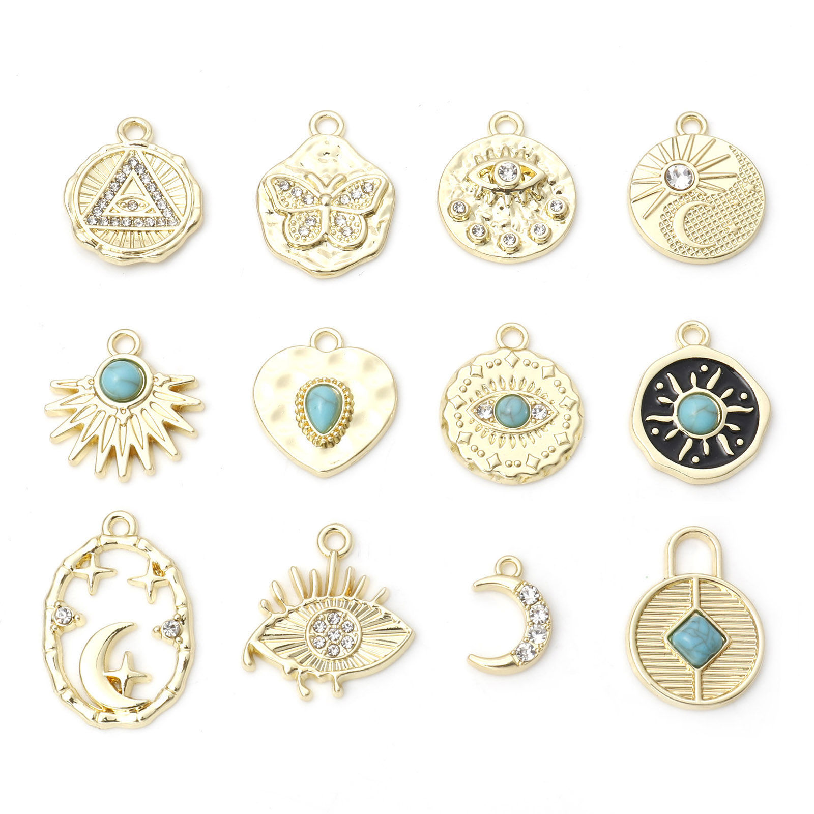 Immagine di Lega di Zinco Stile Bohemien Charms Occhi Oro Placcato Multicolore Luna 10 Pz