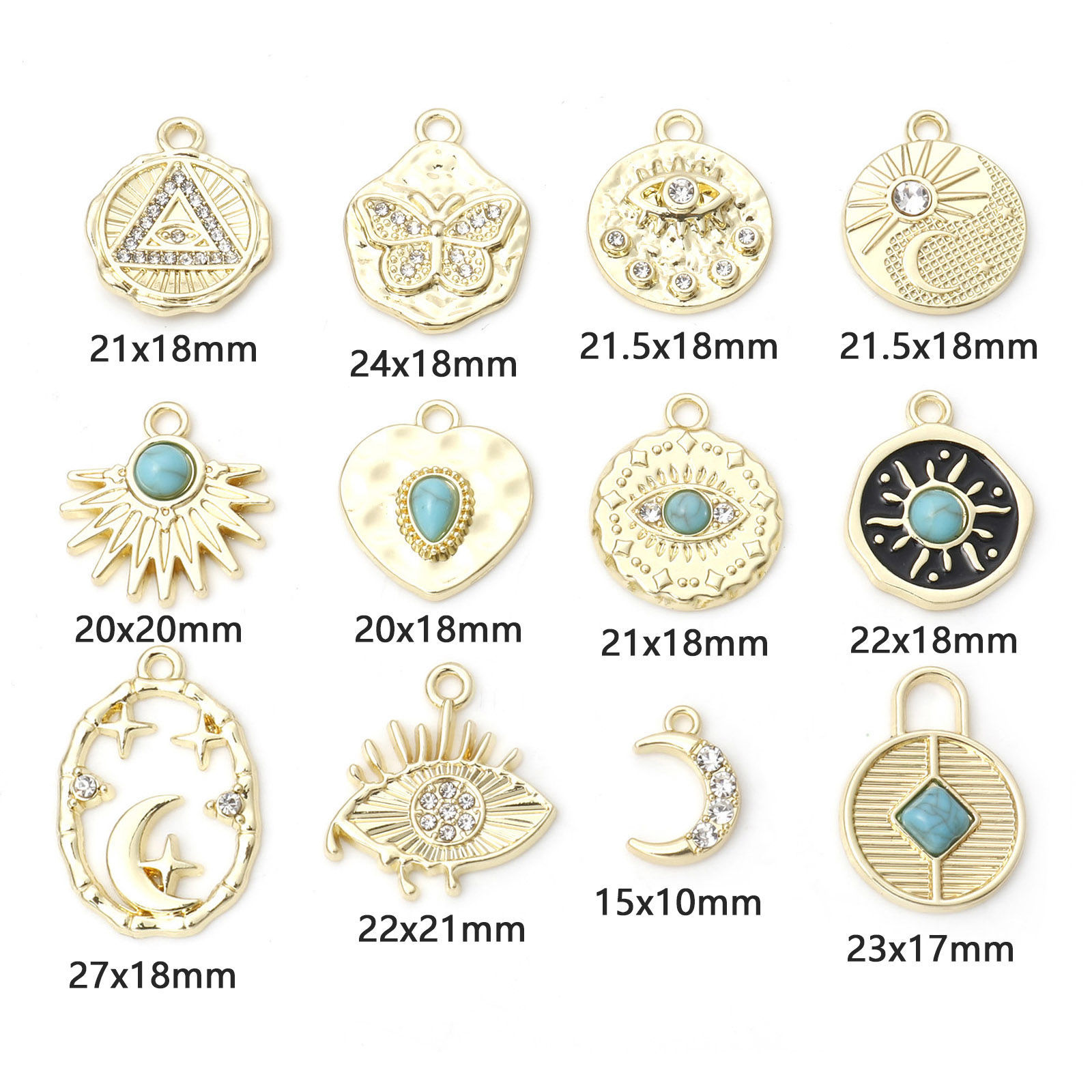 Immagine di Lega di Zinco Stile Bohemien Charms Occhi Oro Placcato Multicolore Luna 10 Pz