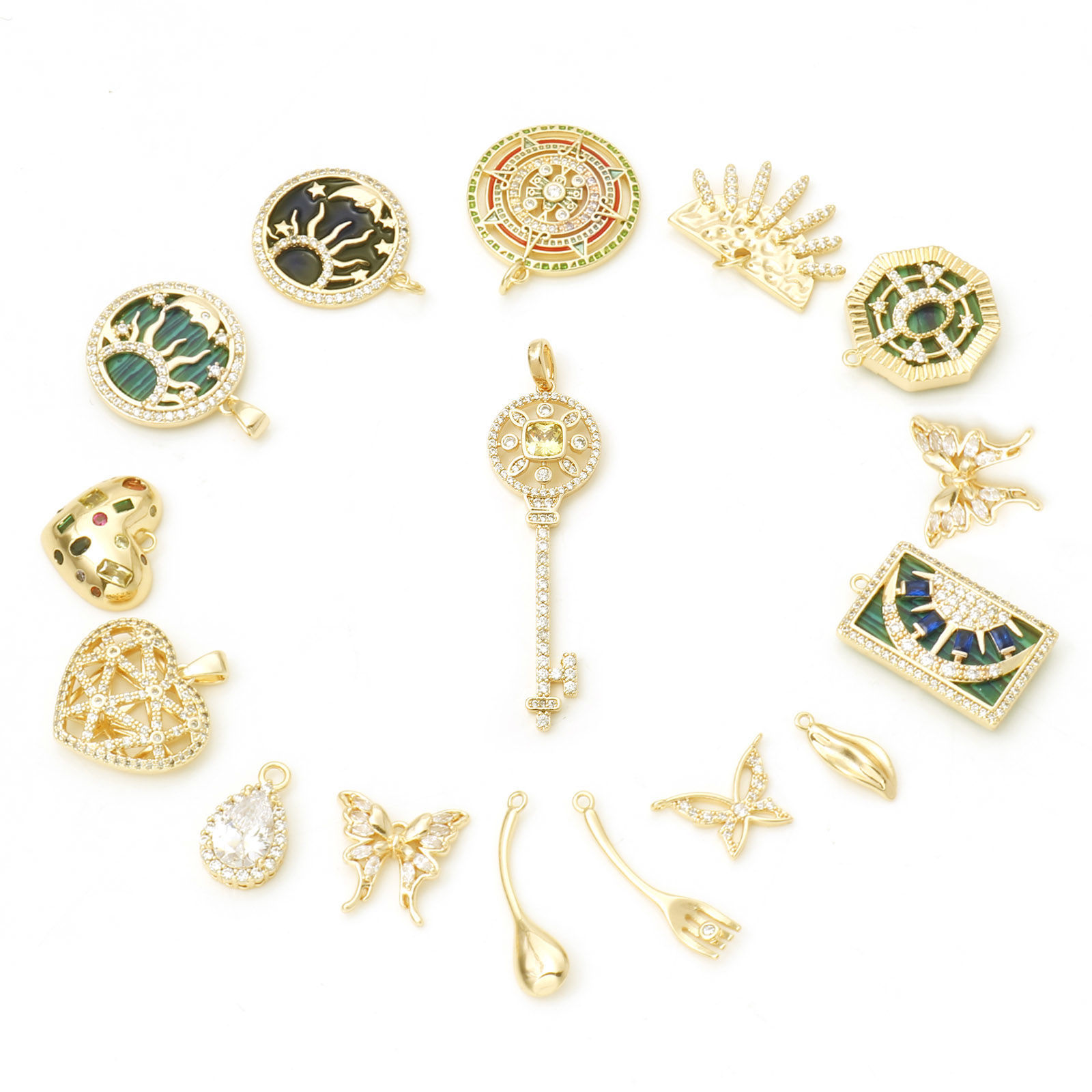 真鍮 マイクロインレイシリーズ チャーム 幾何学 ゴールドフィルド 太陽と月 1 個 の画像