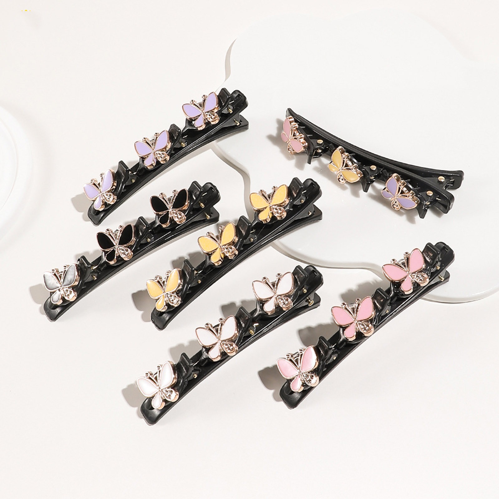 Picture of Resin Braided Hair Clips Black Flower Multicolor Rhinestone