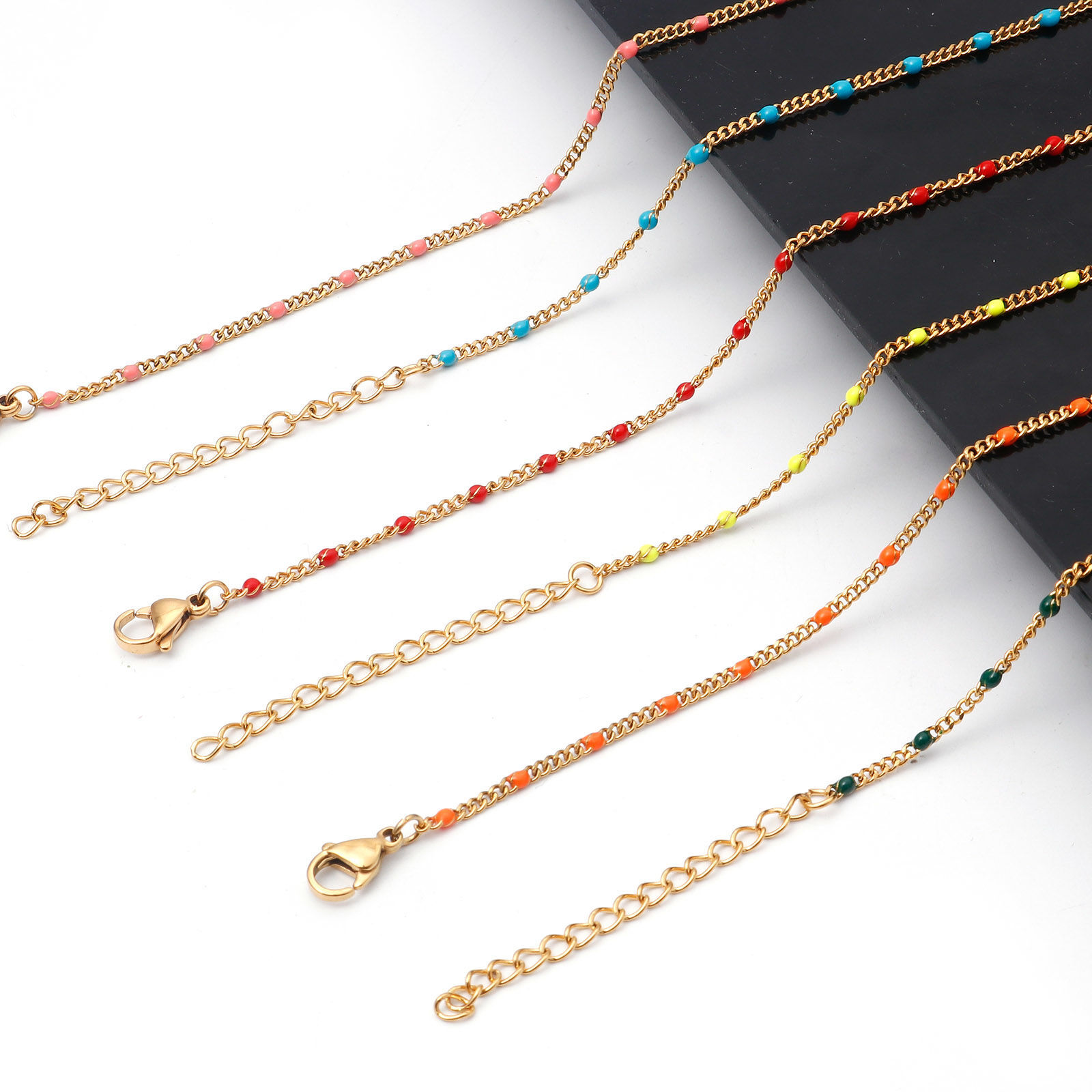 Picture of 304 Stainless Steel Cuban Link Chain Necklace Gold Plated Multicolor Enamel 45cm(17 6/8") long