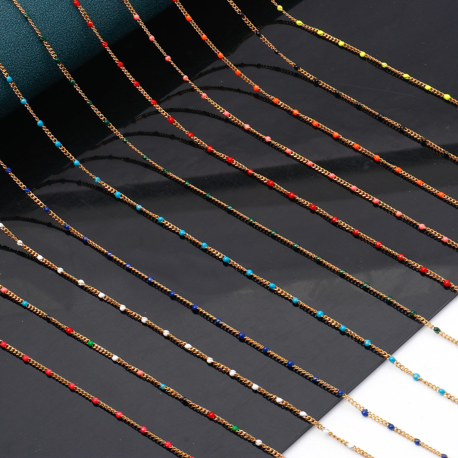 Picture of 304 Stainless Steel Cuban Link Chain Necklace Gold Plated Multicolor Enamel 45cm(17 6/8") long