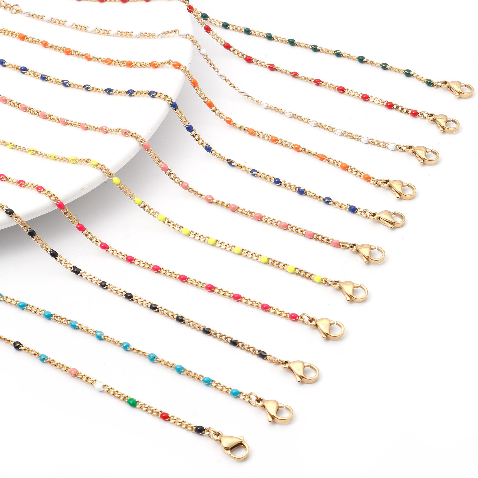 Picture of 304 Stainless Steel Cuban Link Chain Necklace Gold Plated Multicolor Enamel 45cm(17 6/8") long