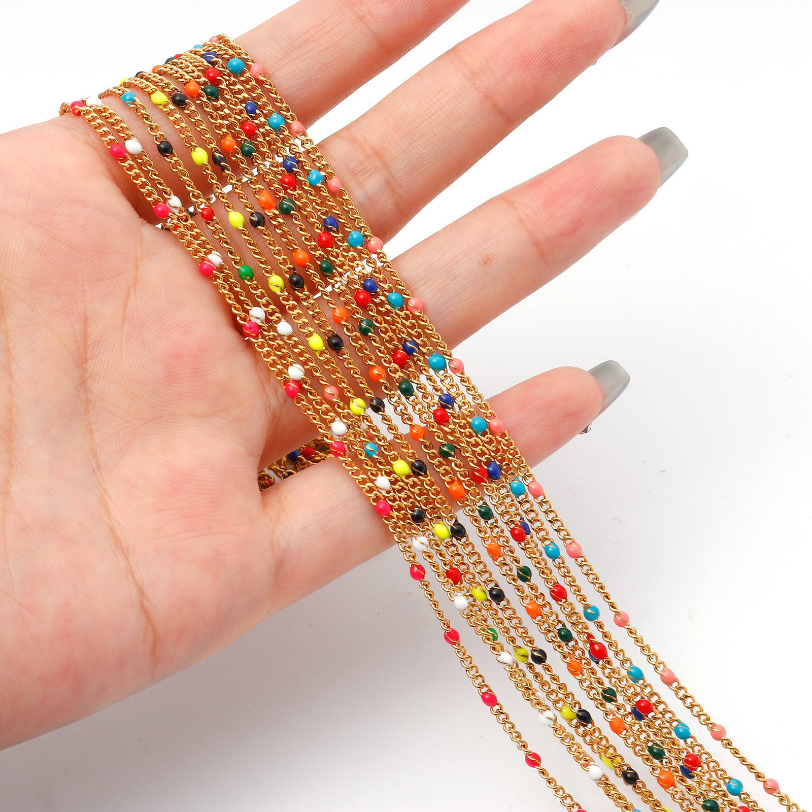 Picture of 304 Stainless Steel Cuban Link Chain Necklace Gold Plated Multicolor Enamel 45cm(17 6/8") long