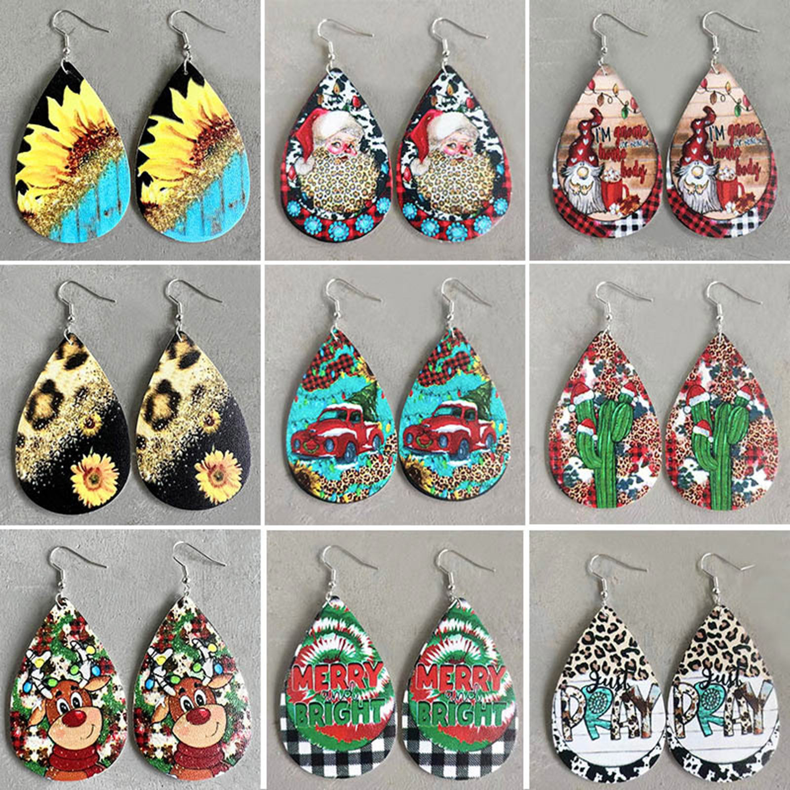 Picture of PU Leather Retro Earrings Silver Tone Multicolor Drop Christmas