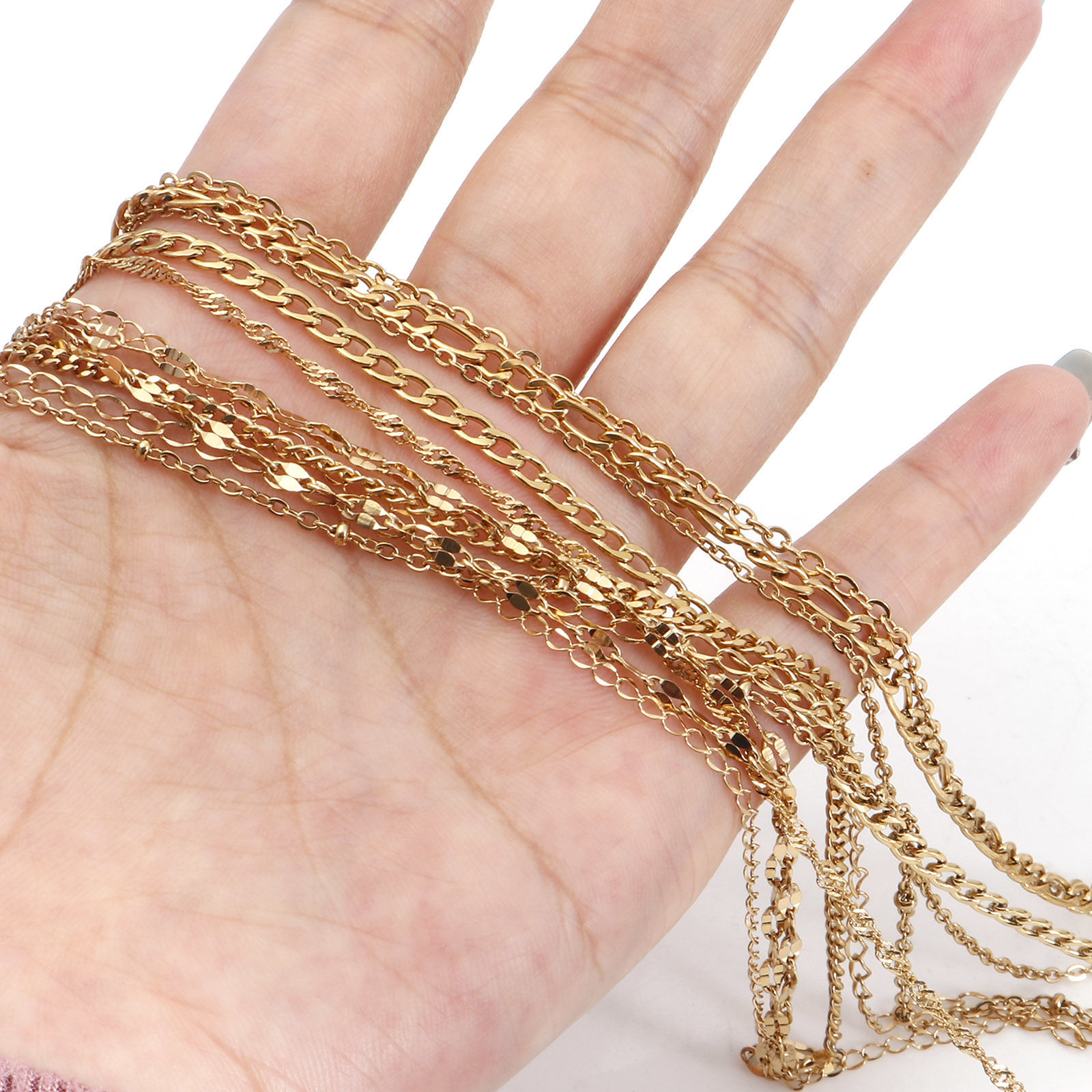 Picture of 1 Roll Vacuum Plating 304 Stainless Steel Link Chain For Handmade DIY Jewelry Making Findings Gold Plated