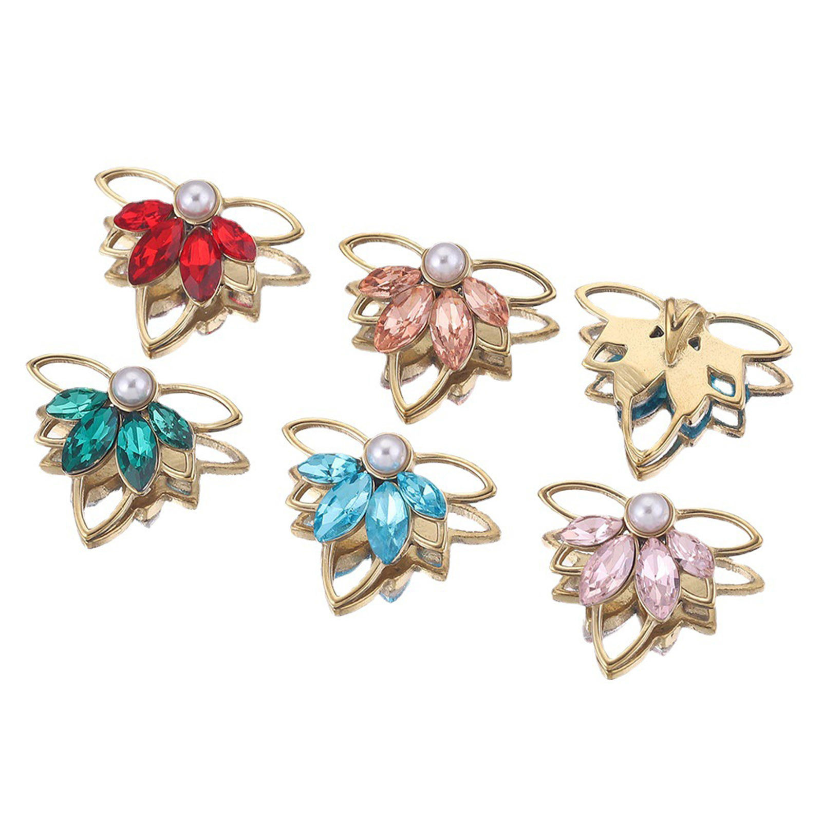 Picture of 304 Stainless Steel Charms Gold Plated Maple Leaf Multicolor Rhinestone 22mm x 17.5mm