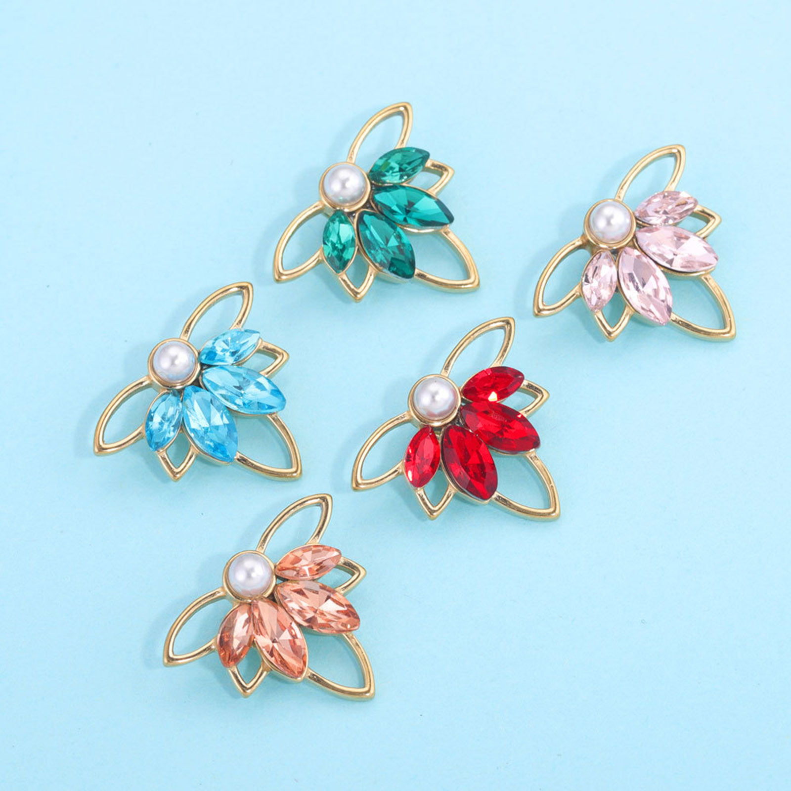 Picture of 304 Stainless Steel Charms Gold Plated Maple Leaf Multicolor Rhinestone 22mm x 17.5mm