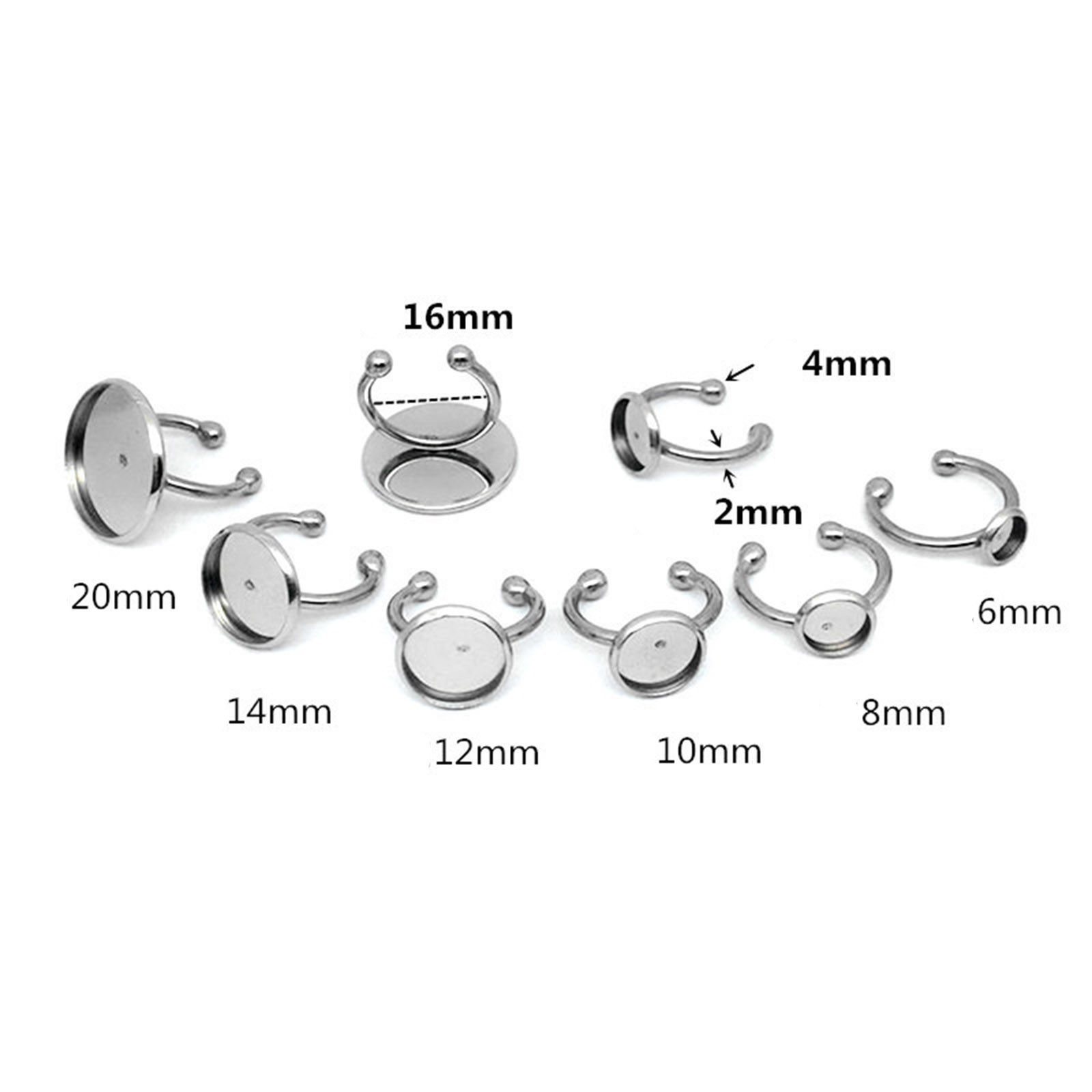 Picture of 304 Stainless Steel Open Rings Silver Tone Round Cabochon Settings 16mm(US size 5.25)
