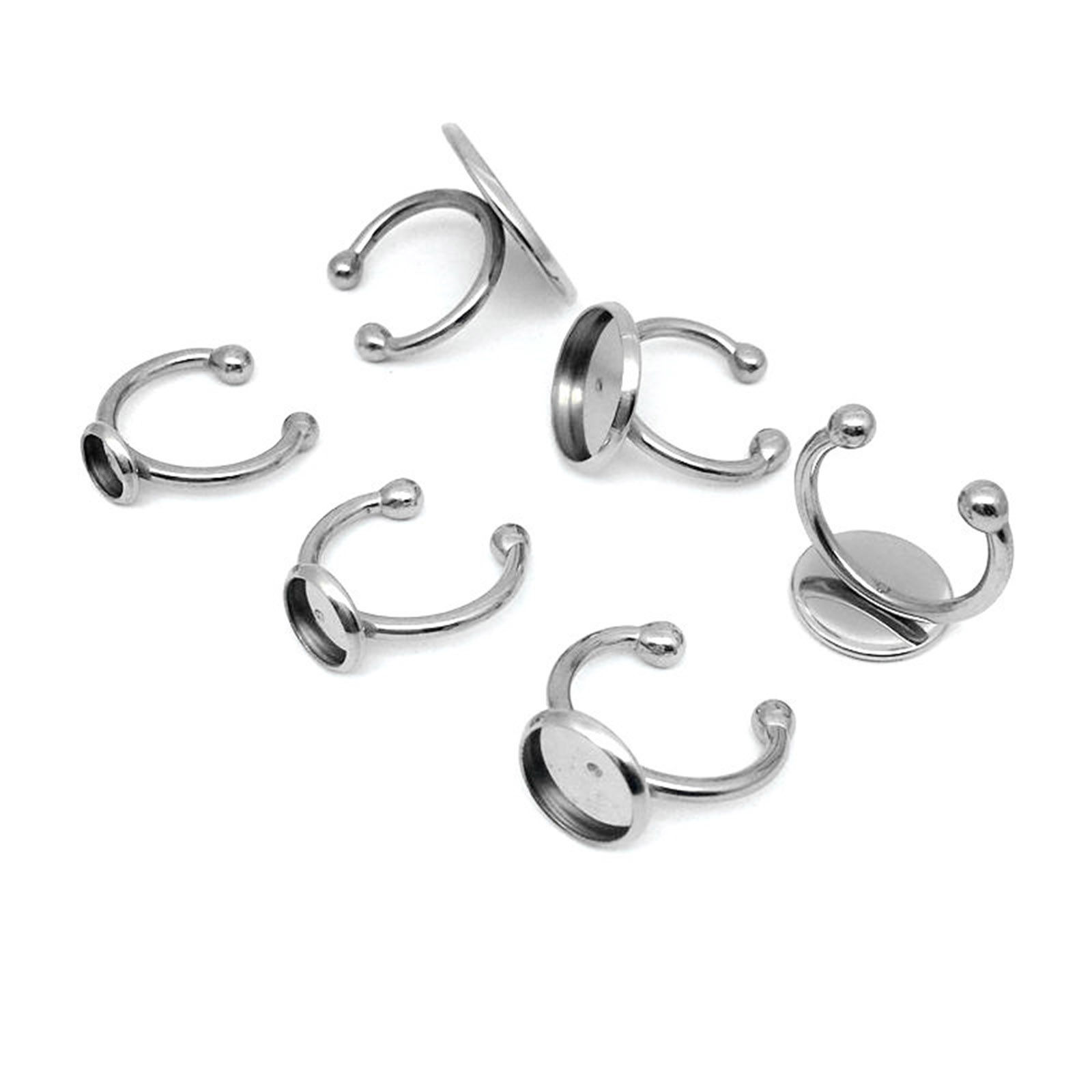Picture of 304 Stainless Steel Open Rings Silver Tone Round Cabochon Settings 16mm(US size 5.25)