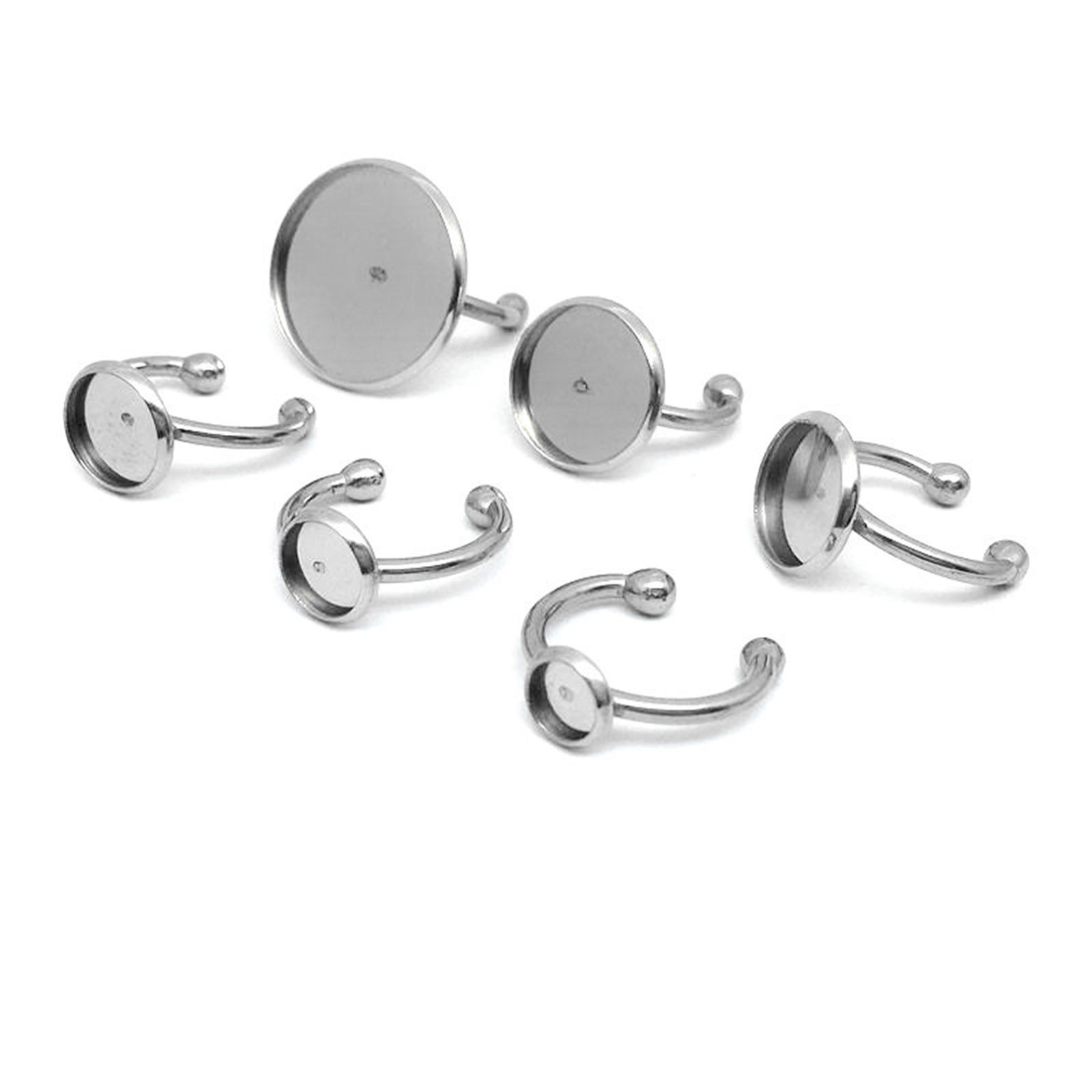 Picture of 304 Stainless Steel Open Rings Silver Tone Round Cabochon Settings 16mm(US size 5.25)