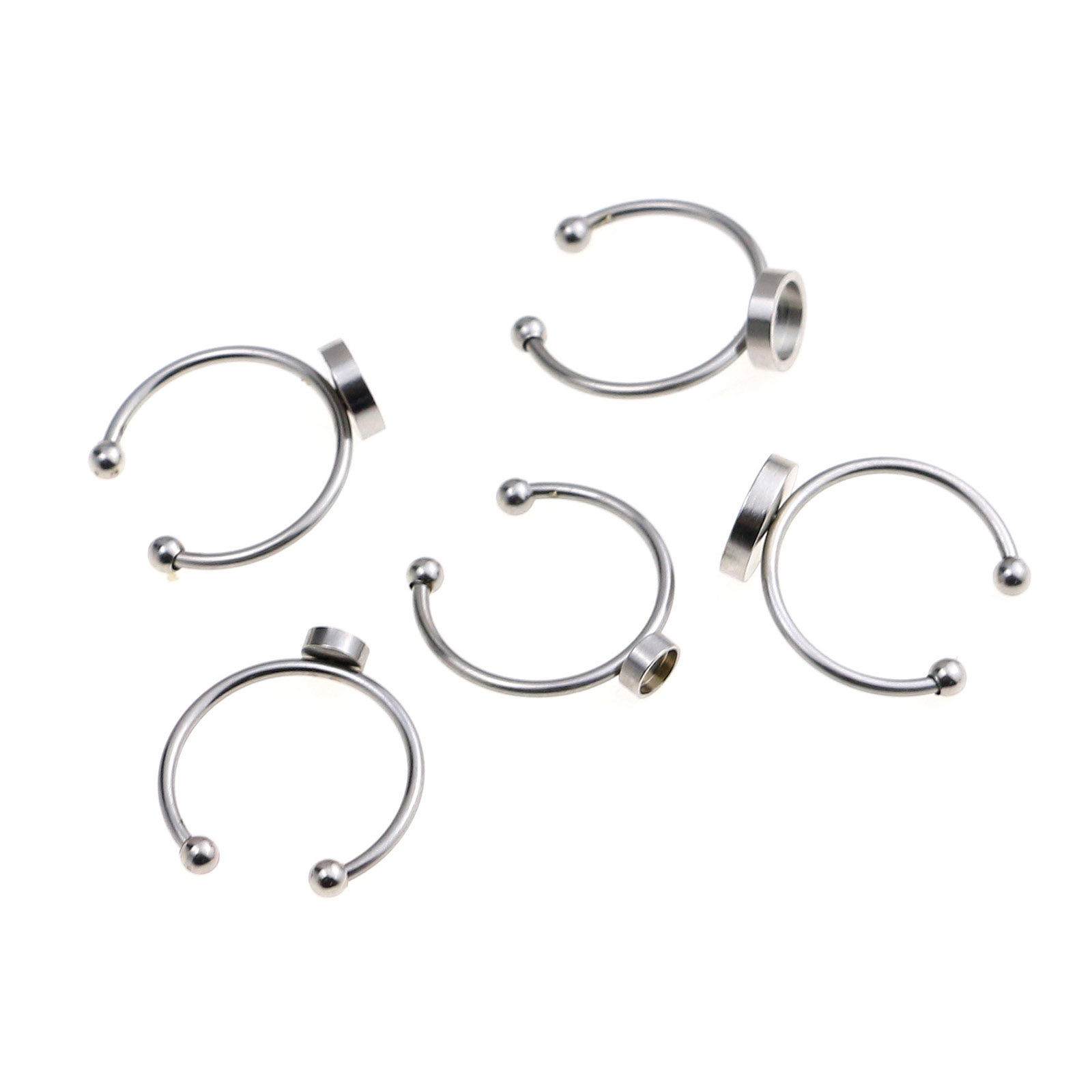 Picture of 304 Stainless Steel Open Rings Silver Tone Round Cabochon Settings 17mm(US Size 6.5)