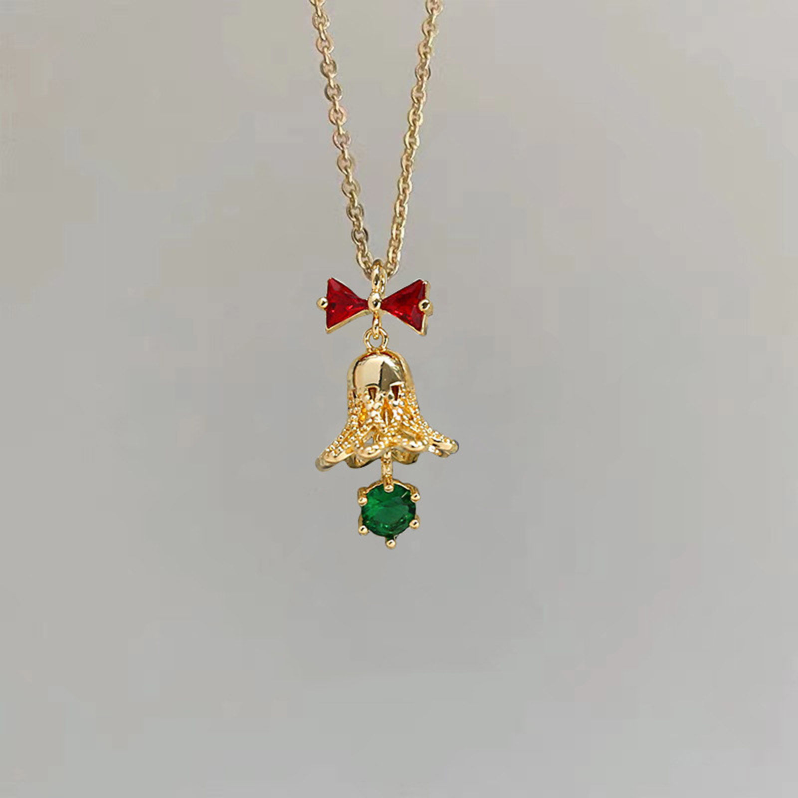 Picture of Brass Micro Pave Charms Gold Plated Christmas Tree Bell