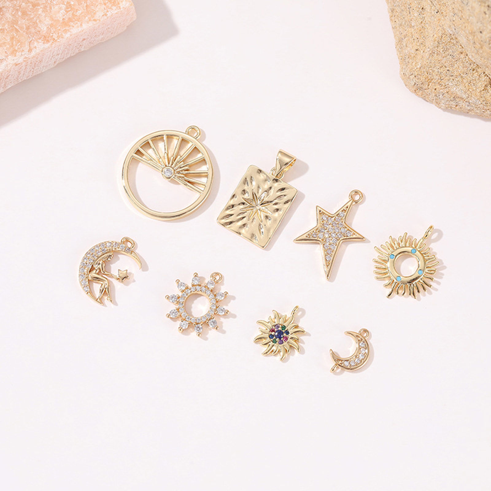 Picture of Brass Galaxy Charms Real Gold Plated Clear Cubic Zirconia