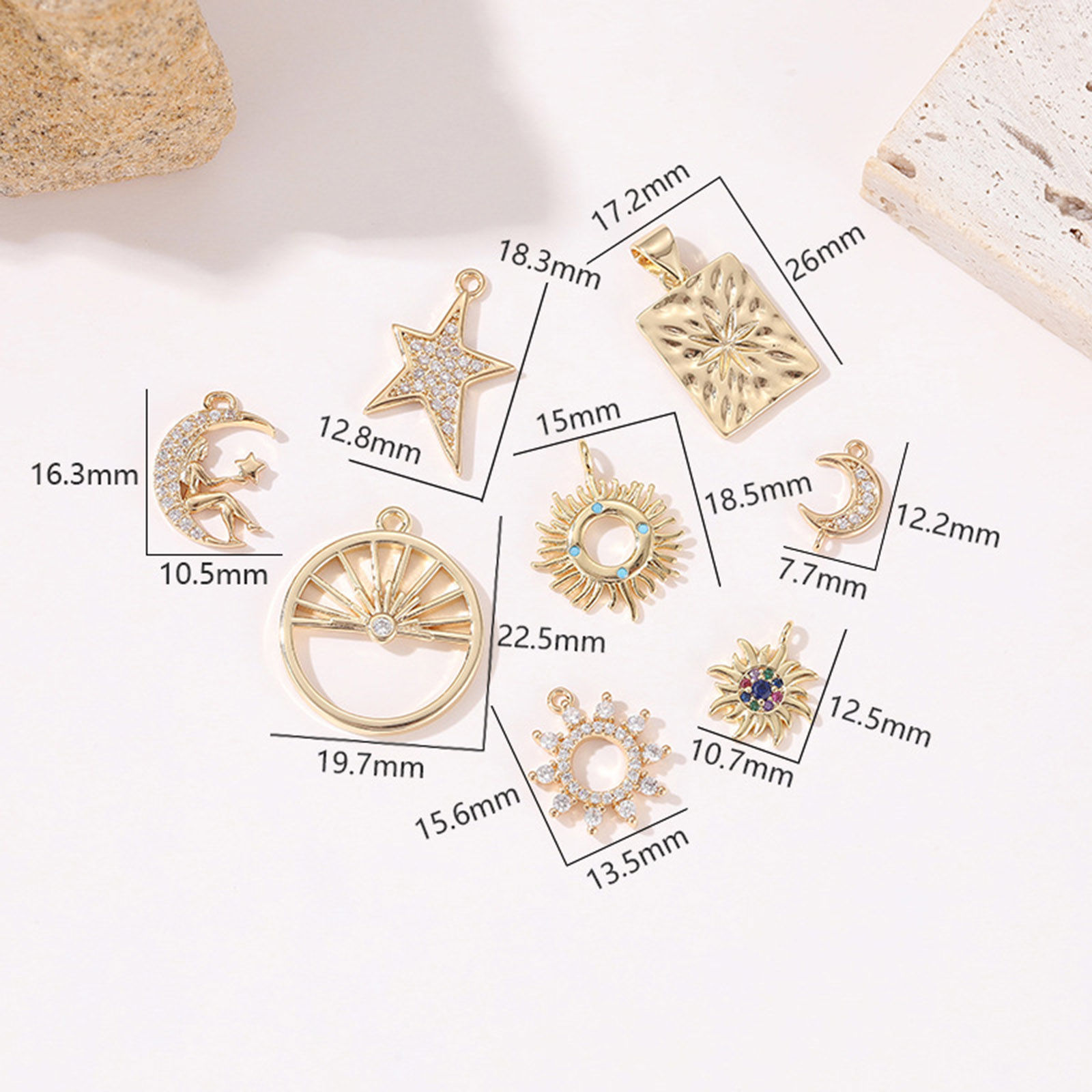 Picture of Brass Galaxy Charms Real Gold Plated Clear Cubic Zirconia