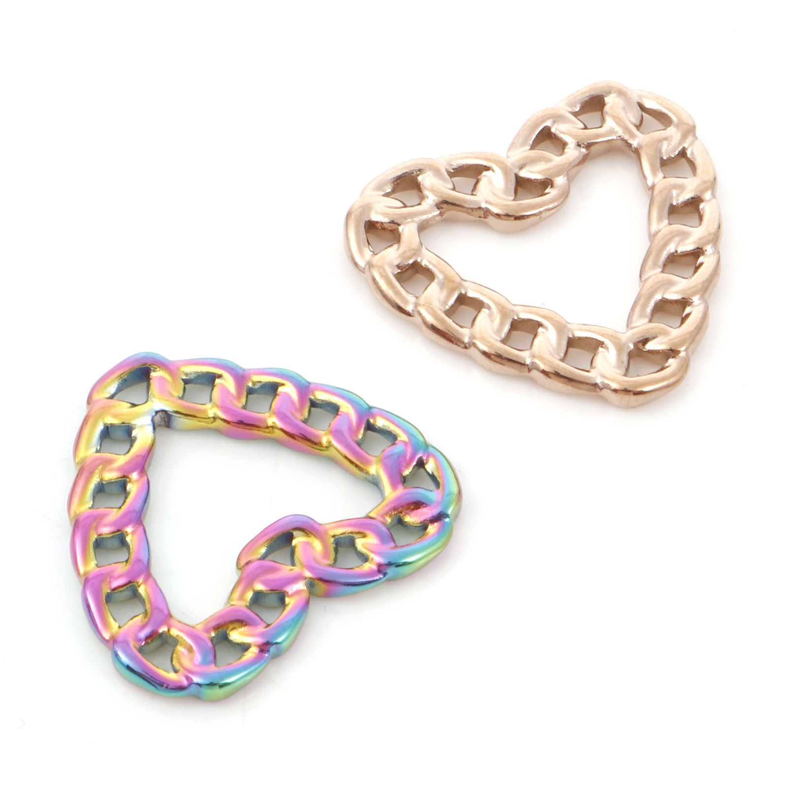 Picture of 304 Stainless Steel Charms Multicolor Link Chain Heart Hollow 22mm x 21mm