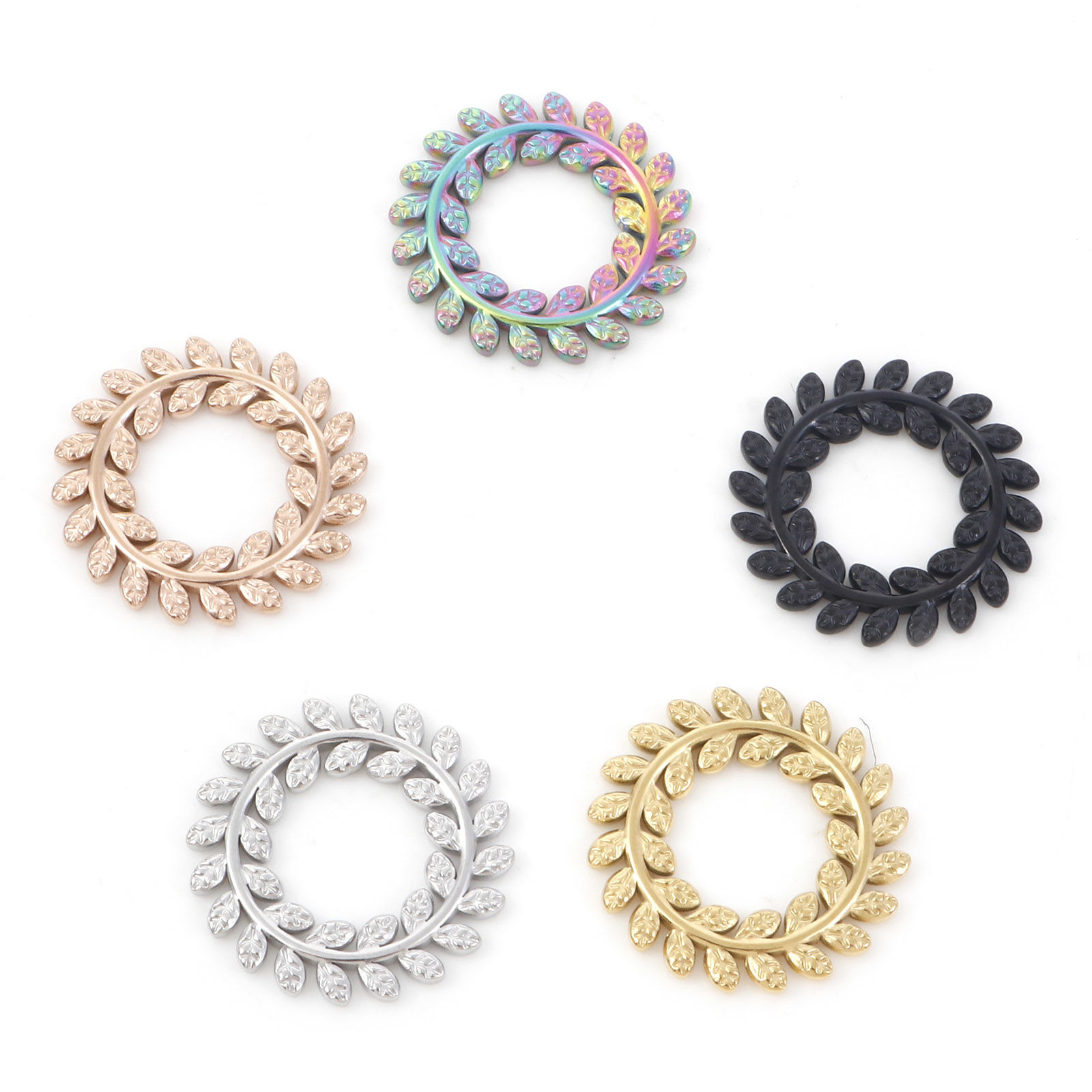 Picture of 304 Stainless Steel Charms Multicolor Circle Ring Leaf 22mm Dia.