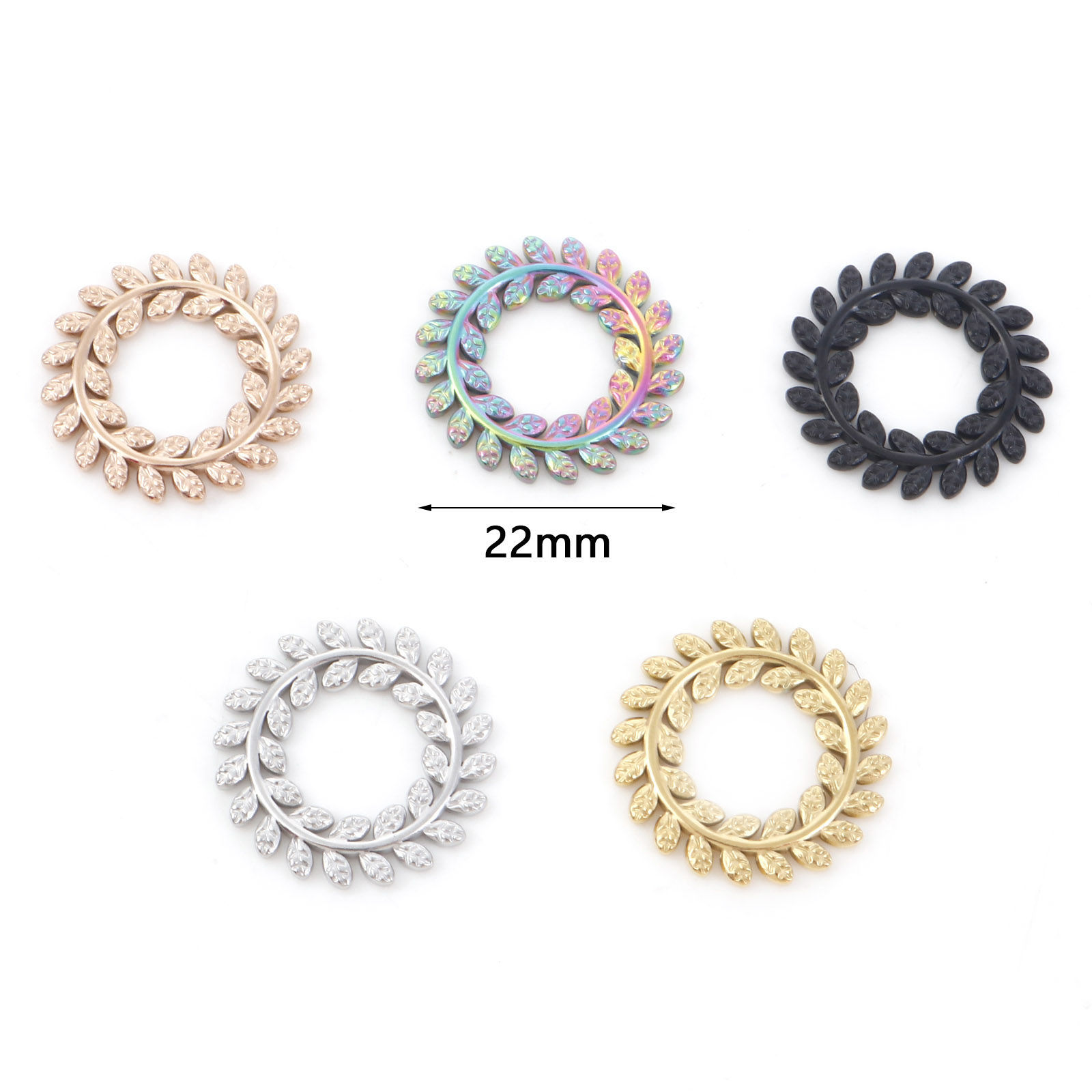 Picture of 304 Stainless Steel Charms Multicolor Circle Ring Leaf 22mm Dia.
