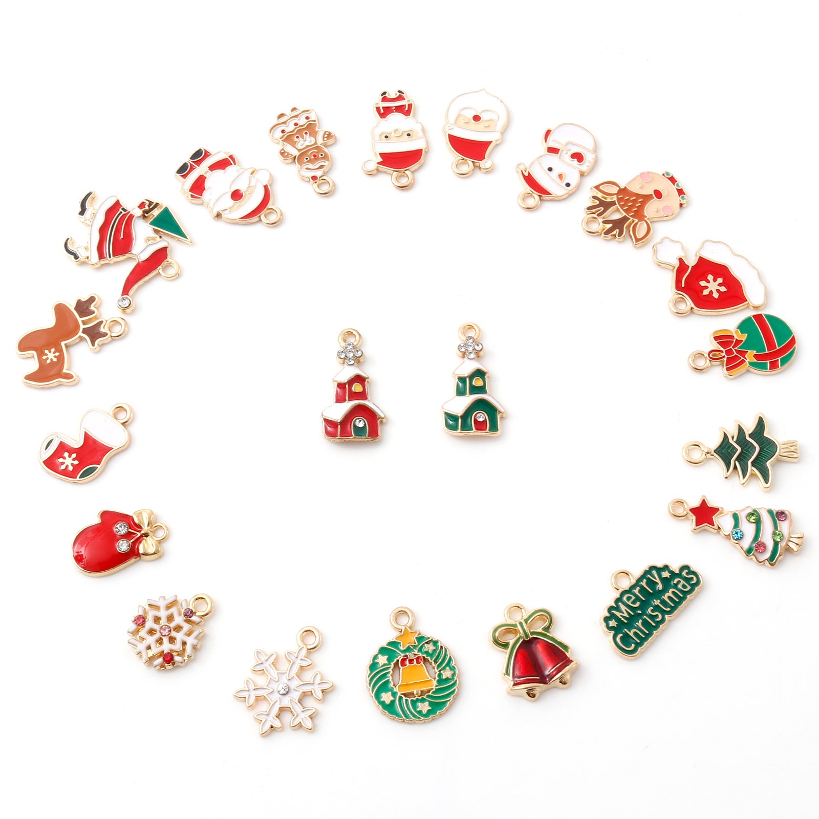 Picture of Zinc Based Alloy Christmas Charms Gold Plated Multicolor Enamel