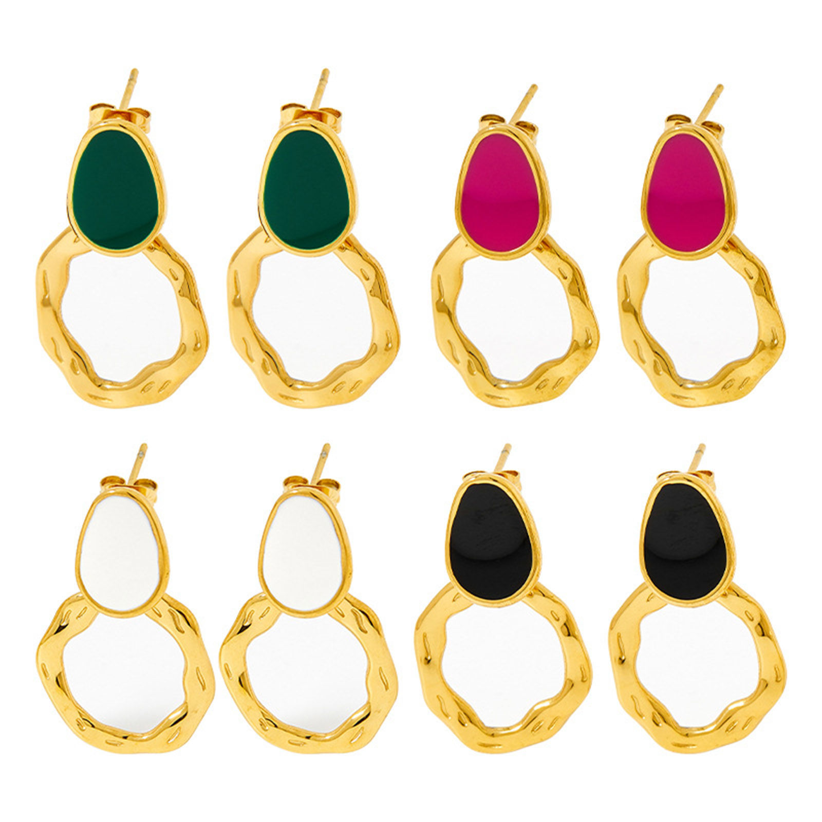 Picture of Eco-friendly Stylish Retro 14K Real Gold Plated 304 Stainless Steel Irregular Circle Ring Enamel Earrings For Women