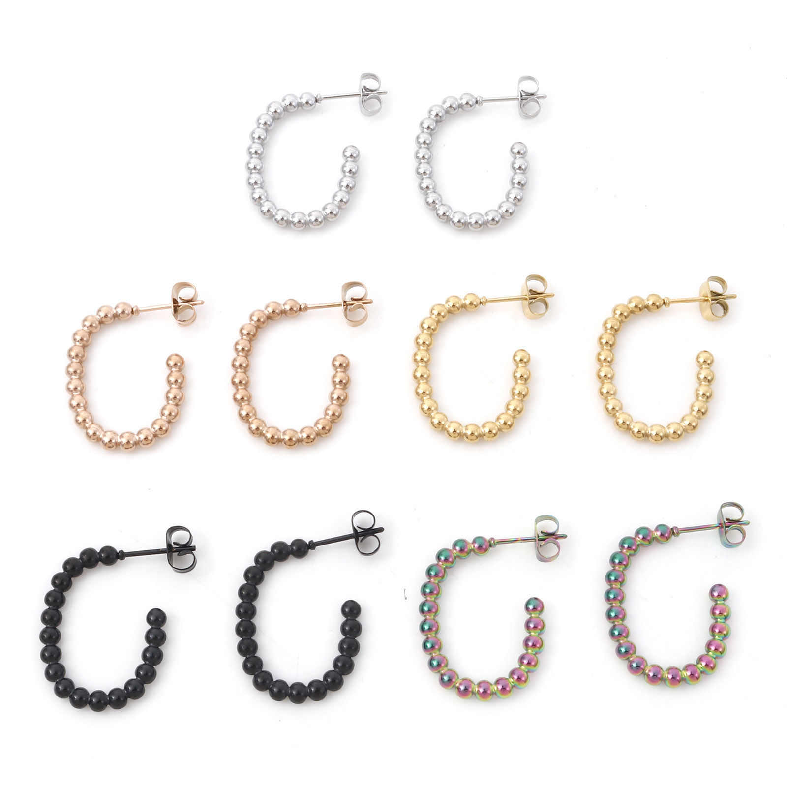 Picture of 316 Stainless Steel Stylish Hoop Earrings Multicolor Ball Oval 24mm x 22mm