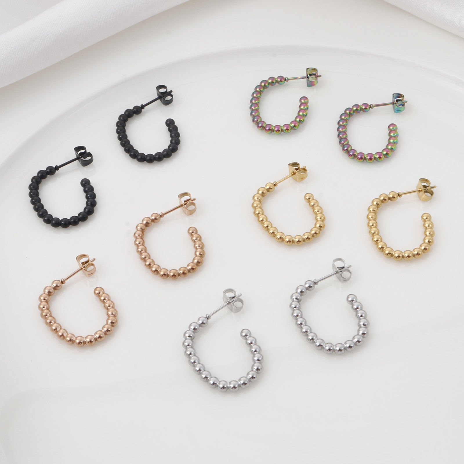 Picture of 316 Stainless Steel Stylish Hoop Earrings Multicolor Ball Oval 24mm x 22mm