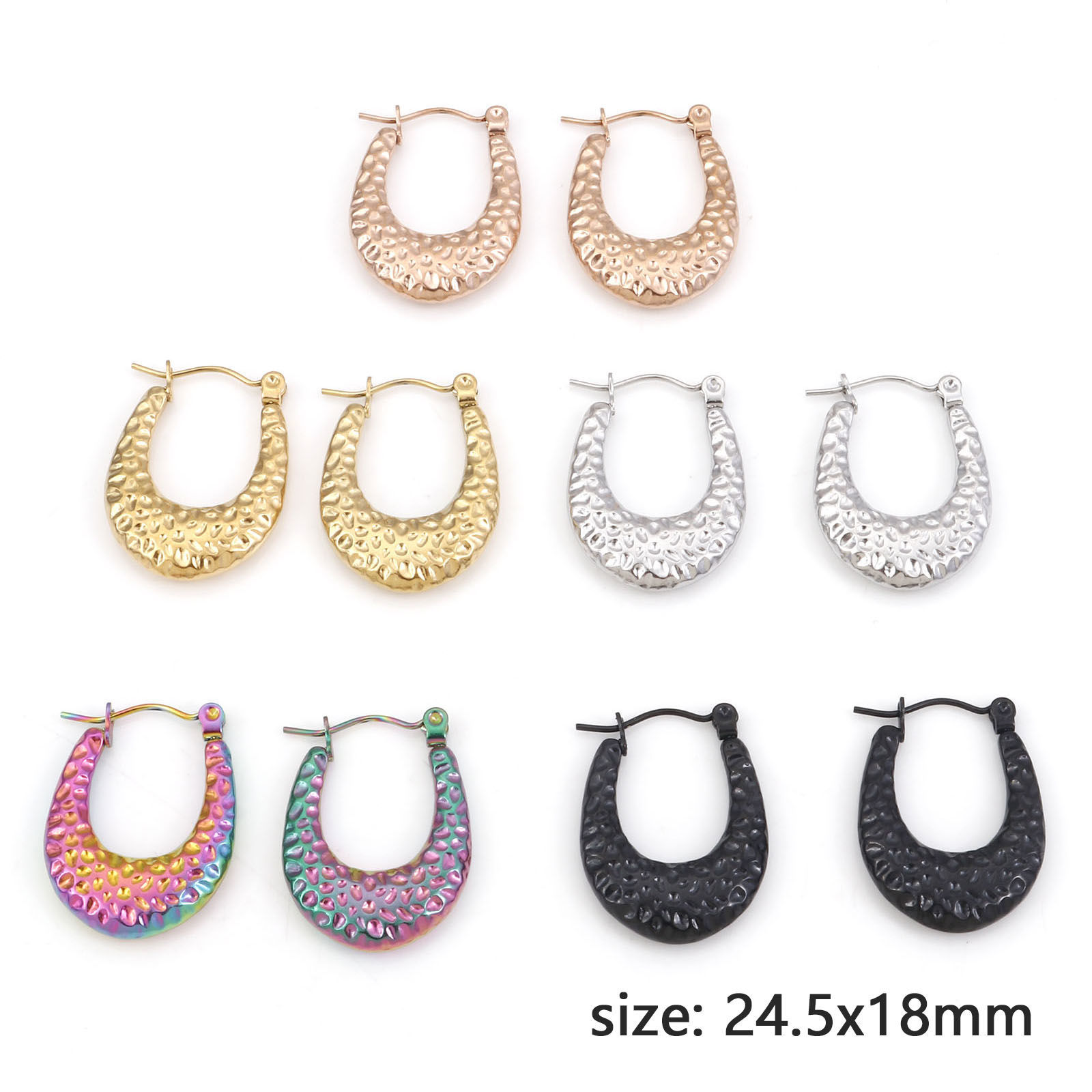 Picture of 316 Stainless Steel Hoop Earrings U-shaped Embossing 24.5mm x 18mm