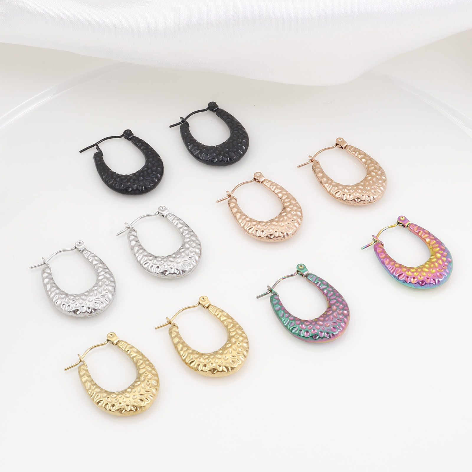 Picture of 316 Stainless Steel Hoop Earrings U-shaped Embossing 24.5mm x 18mm