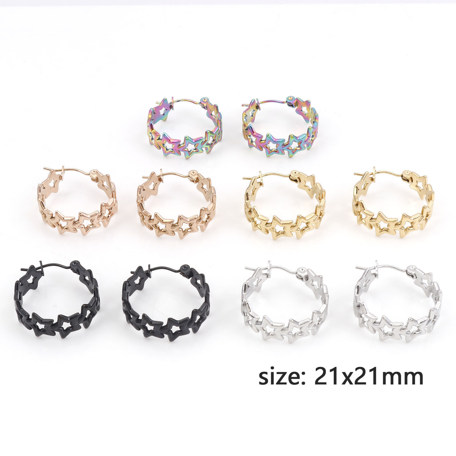 Picture of 316 Stainless Steel Hoop Earrings Circle Ring Pentagram Star Hollow 21mm x 21mm