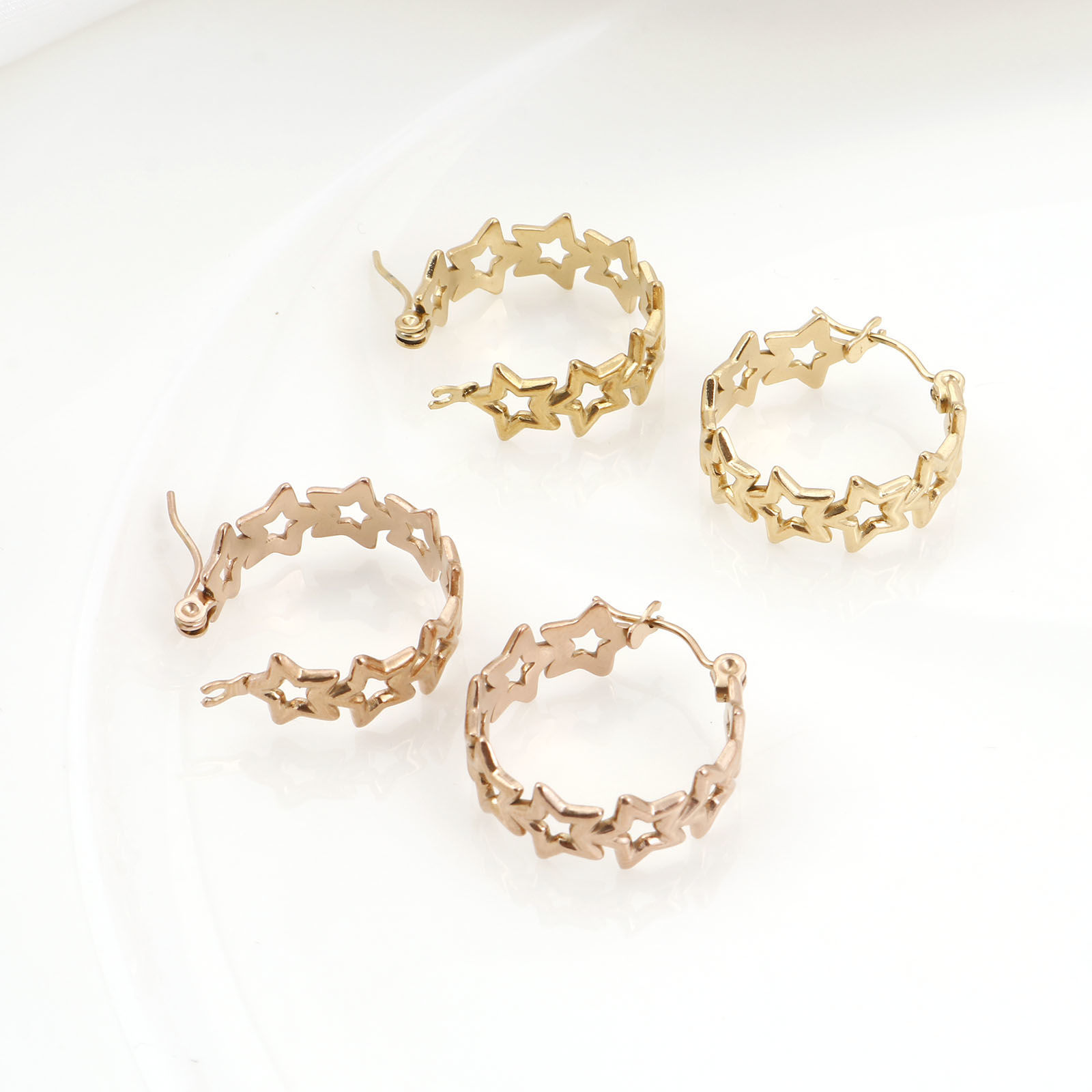 Picture of 316 Stainless Steel Hoop Earrings Circle Ring Pentagram Star Hollow 21mm x 21mm