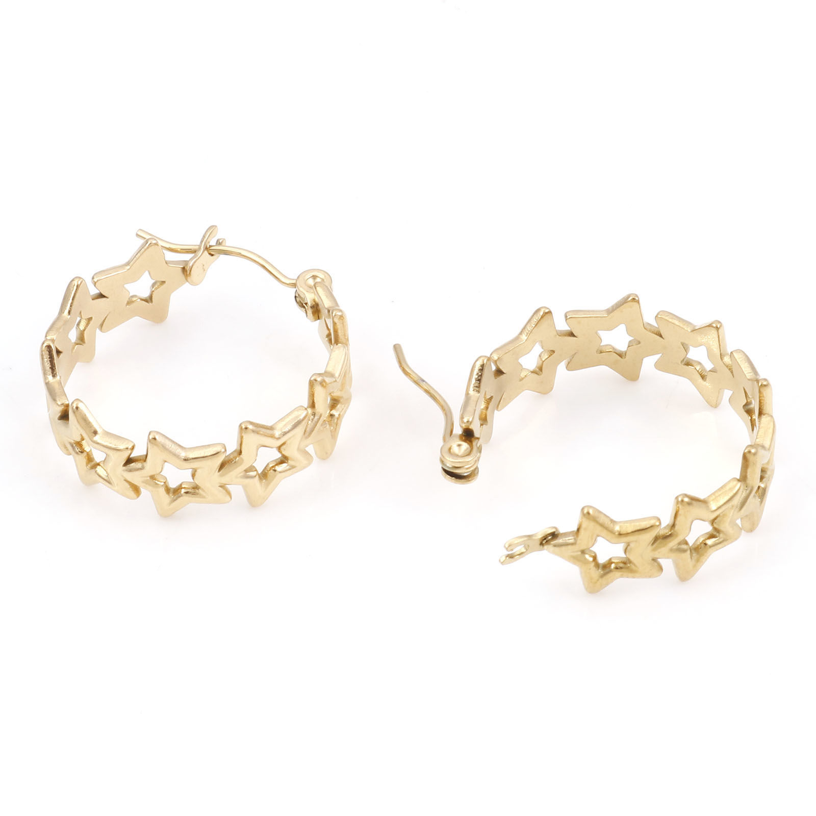 Picture of 316 Stainless Steel Hoop Earrings Circle Ring Pentagram Star Hollow 21mm x 21mm